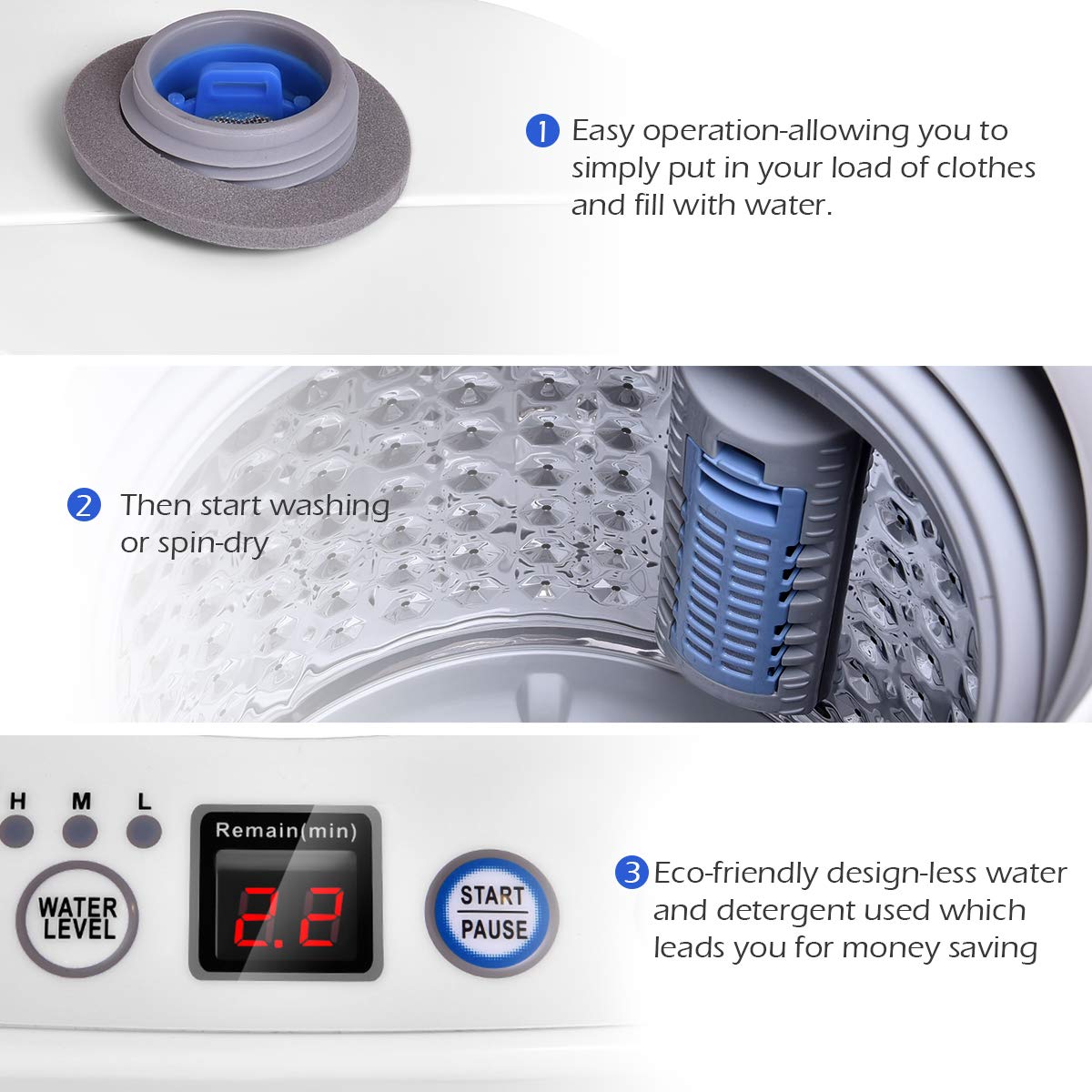 Giantex 8 LBS Portable Washing Machine with Spin Dryer - Full Automatic Compact Washer & Dryer Combo for Apartments, RVs, Dorms - Built-in Pump Drain for Easy Water Removal - Perfect for Small Spaces, Travel & Laundry Rooms