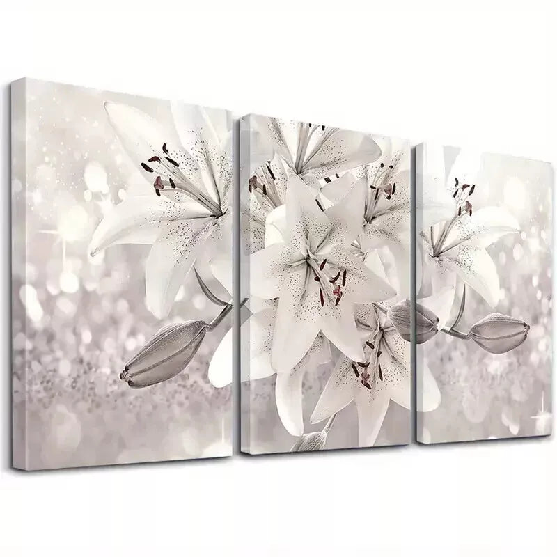 3-Piece White Lily Flower Wall Art Set - Framed Canvas 50x70cm - High Quality Print - 100% Australian Made - Ready to Hang - Perfect for Living Room, Bedroom & Office Decor