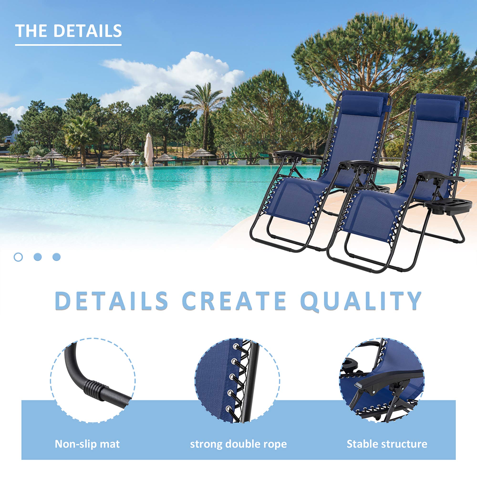 Premium SUNLEI Outdoor Chaise Lounge Chairs Set of 2 - Adjustable Folding Recliner for Patio, Beach, Poolside & Lawn - Portable Deck Furniture (Blue) | Perfect for Sunbathing, Relaxing by the Pool or Backyard Lounging