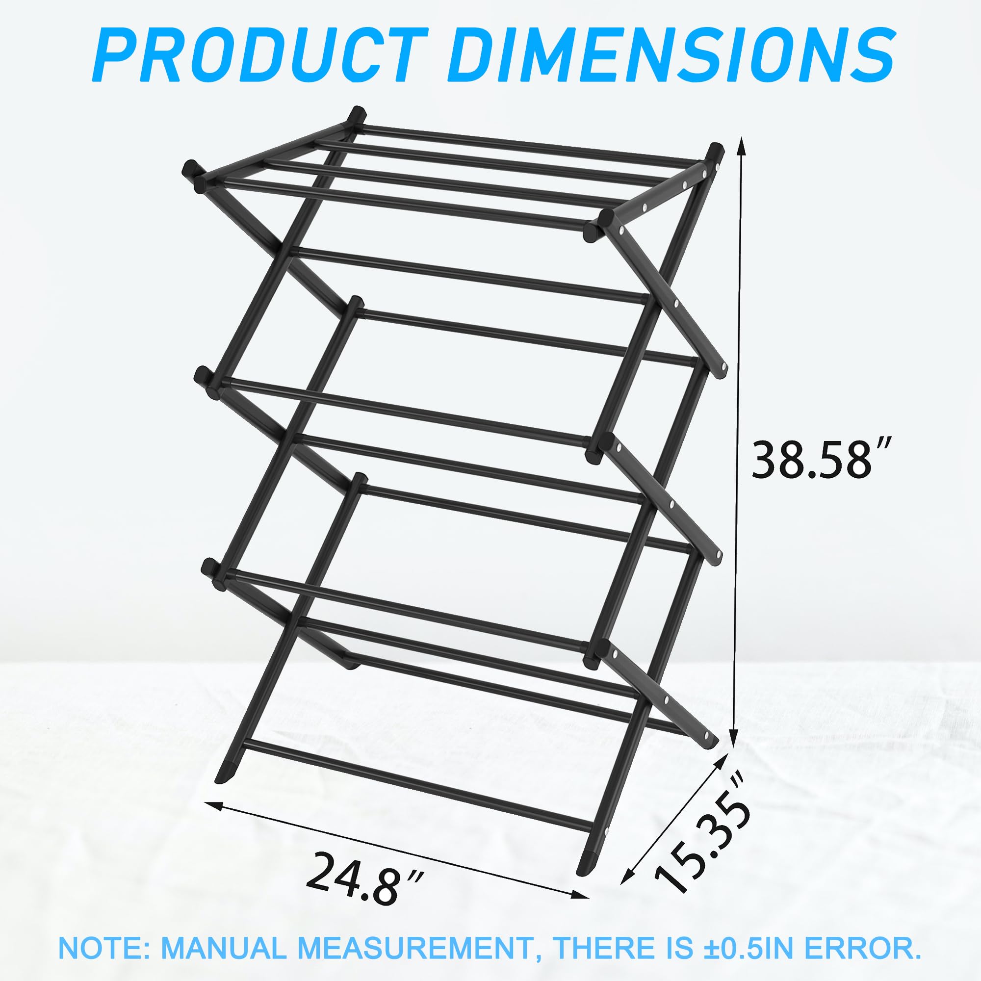 Space-Saving Foldable Clothes Drying Rack for Indoor Laundry - Black Multi-Tiered Towel & Garment Hanger - Perfect for Apartments, Dorms & Small Spaces