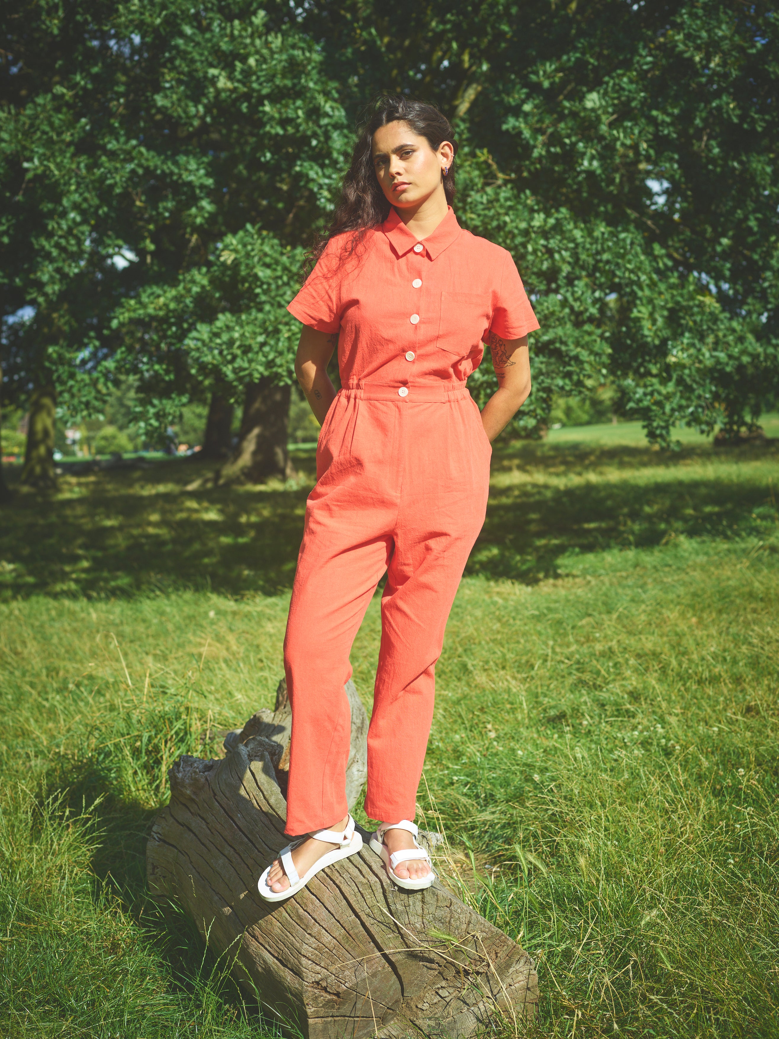Lowie Women's Cotton Linen Jumpsuit - Comfortable Romper with Pockets | Perfect for Gardening, Casual Outings & Summer Wear