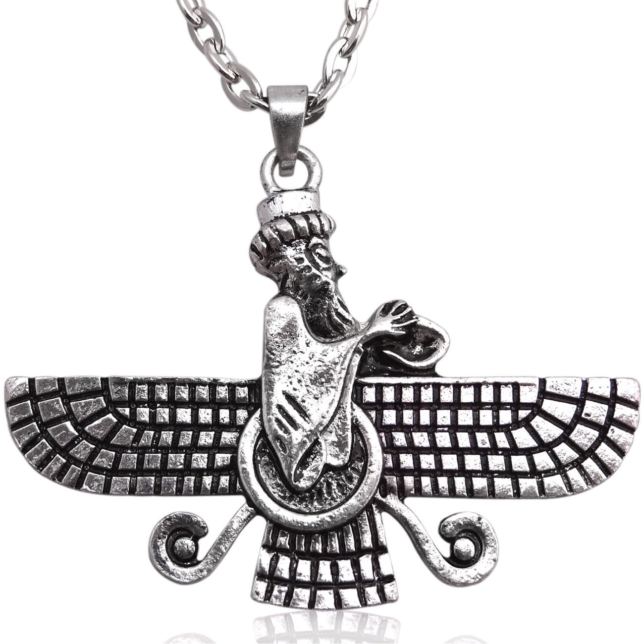 Double Sided Farvahar Silver Pendant Necklace - Authentic Persian Jewelry with Iranian Art Motif - Perfect Spiritual Gift for Zoroastrian Culture Lovers | Ideal for Religious Ceremonies, Cultural Events & Unique Fashion Statements