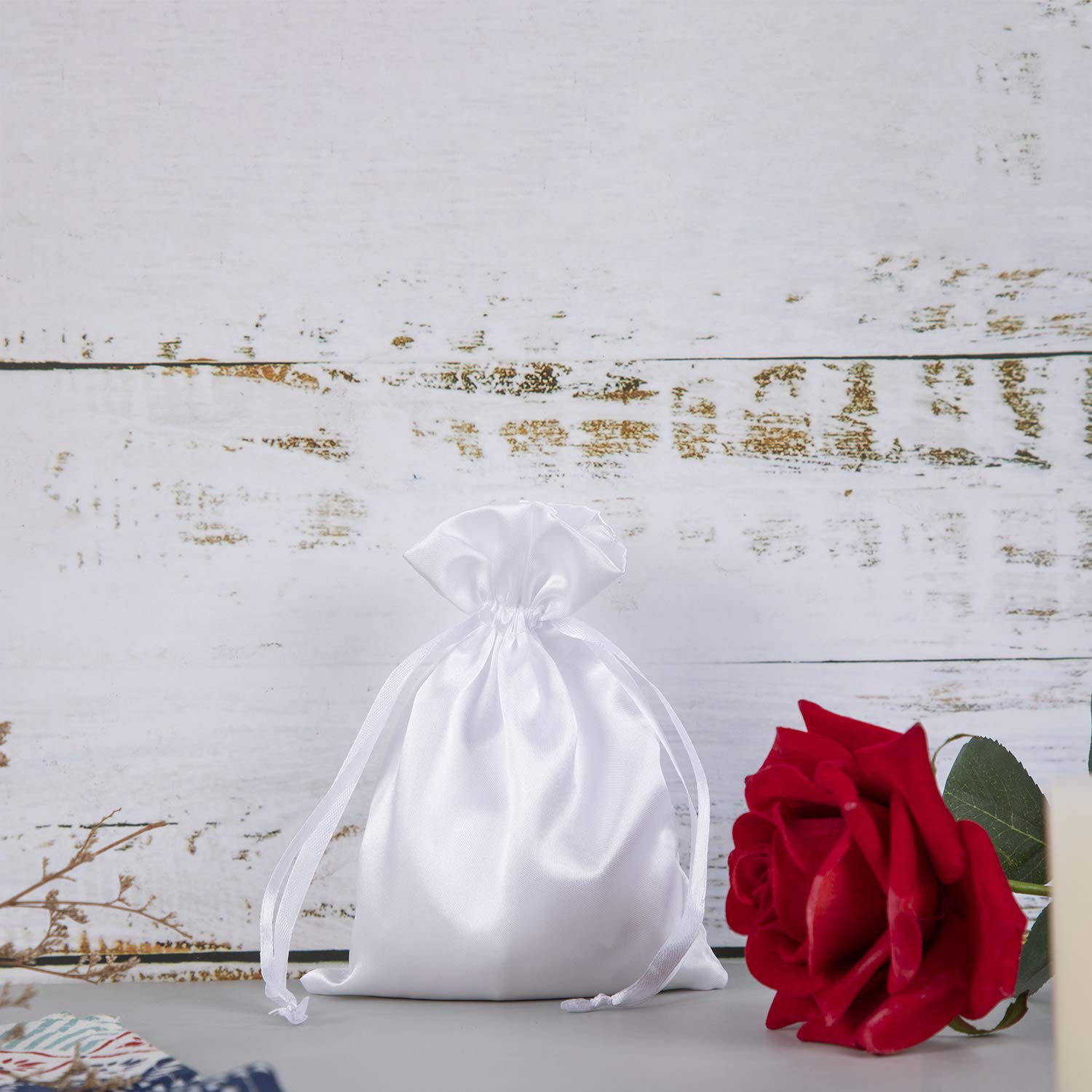 50 Pack 5x7 White Satin Gift Bags - Small Drawstring Pouches for Jewelry, Wedding Favors, Baby Showers & Party Favors | Elegant Satin Bags for Gifts, Jewelry Storage & Special Occasions