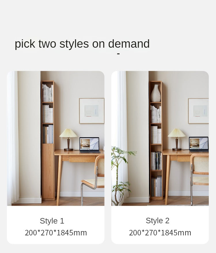 Oak Solid Wood Ultra Narrow Bookcase - Space-Saving Bookshelf for Small Rooms, Apartments & Home Office | Durable & Stylish Storage Solution
