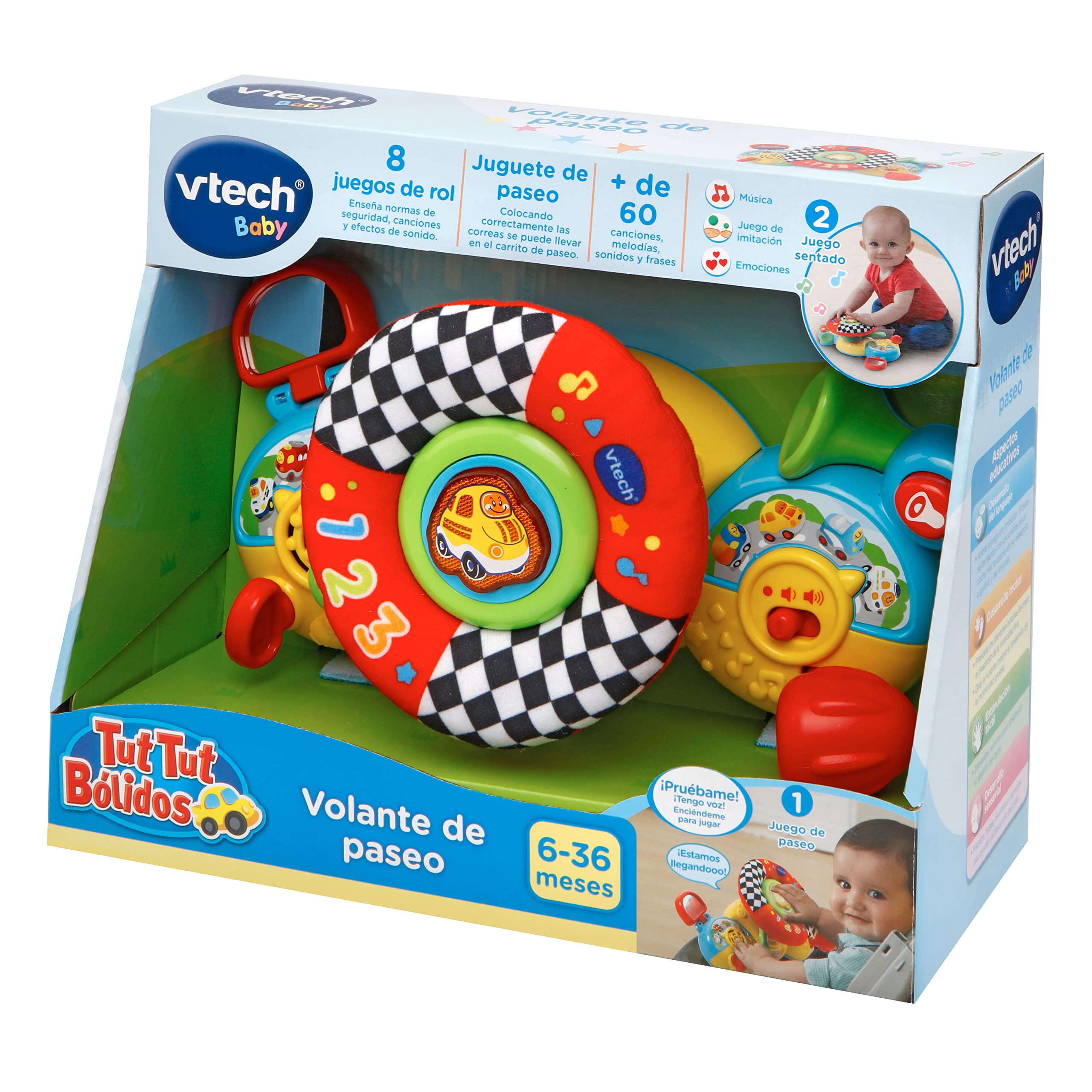 VTech Stroller Steering Wheel Toy for Babies 6+ Months - Interactive Pushchair Activity Toy with Lights, Sounds & Learning Games - Perfect for Stroller, Car Seat & Playtime Fun (Spanish Version)