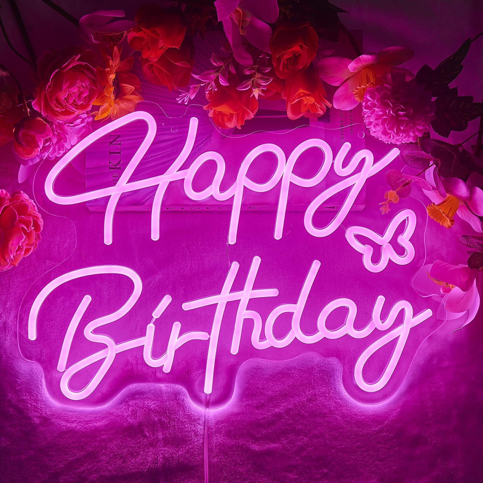Pink LED Neon Happy Birthday Sign - Light Up Wall Decor for Party Backdrop & Celebration | Perfect for Birthday Parties, Home Decor, and Photo Booths