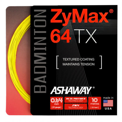 Ashaway ZyMax 64 TX Badminton String - Optic Yellow | High-Performance Badminton Racket String for Power & Control | Perfect for Competitive Play & Training