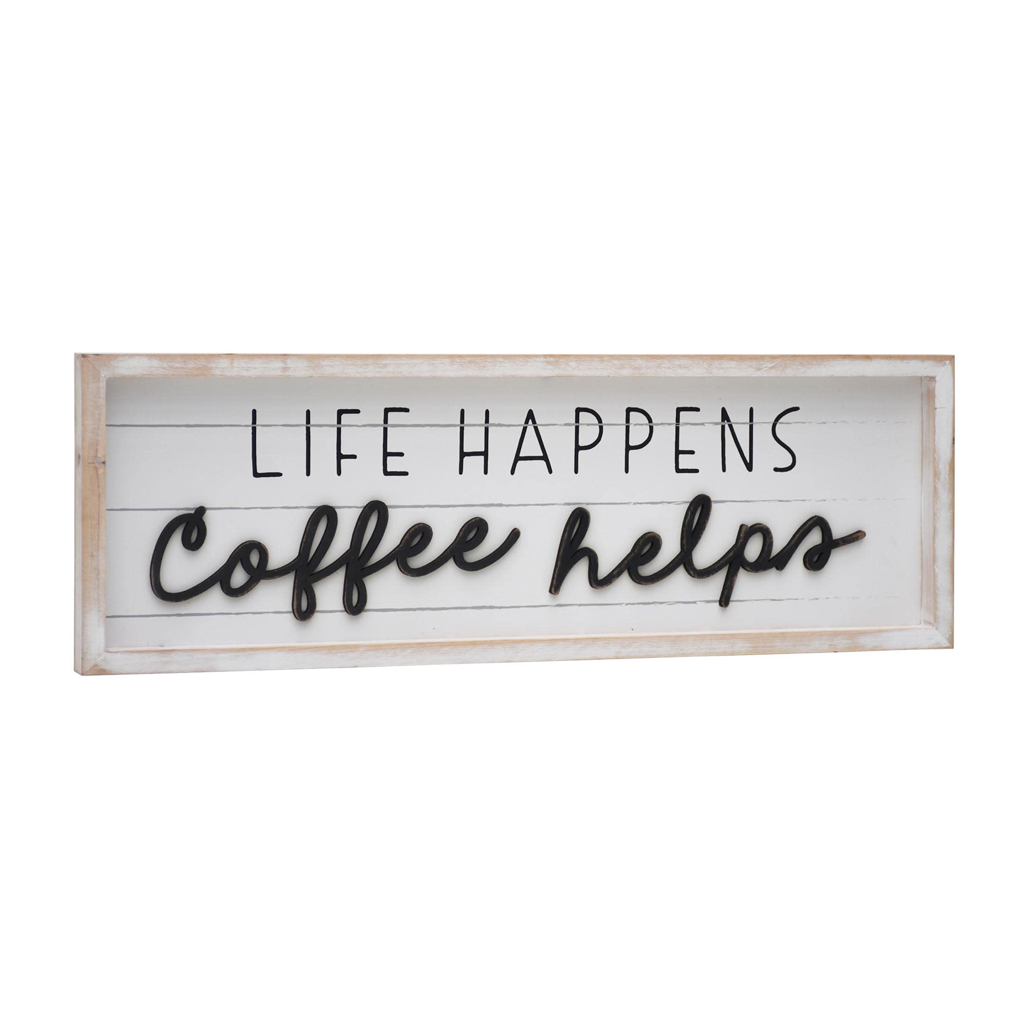 PARISLOFT Life Happens Coffee Helps Wooden Framed Wall Art - 23.6''W x 7.8''H Farmhouse Kitchen Decor, Coffee Bar Sign, Rustic Home Hanging Decoration - Perfect for Coffee Shops, Cafes, Kitchens & Living Rooms