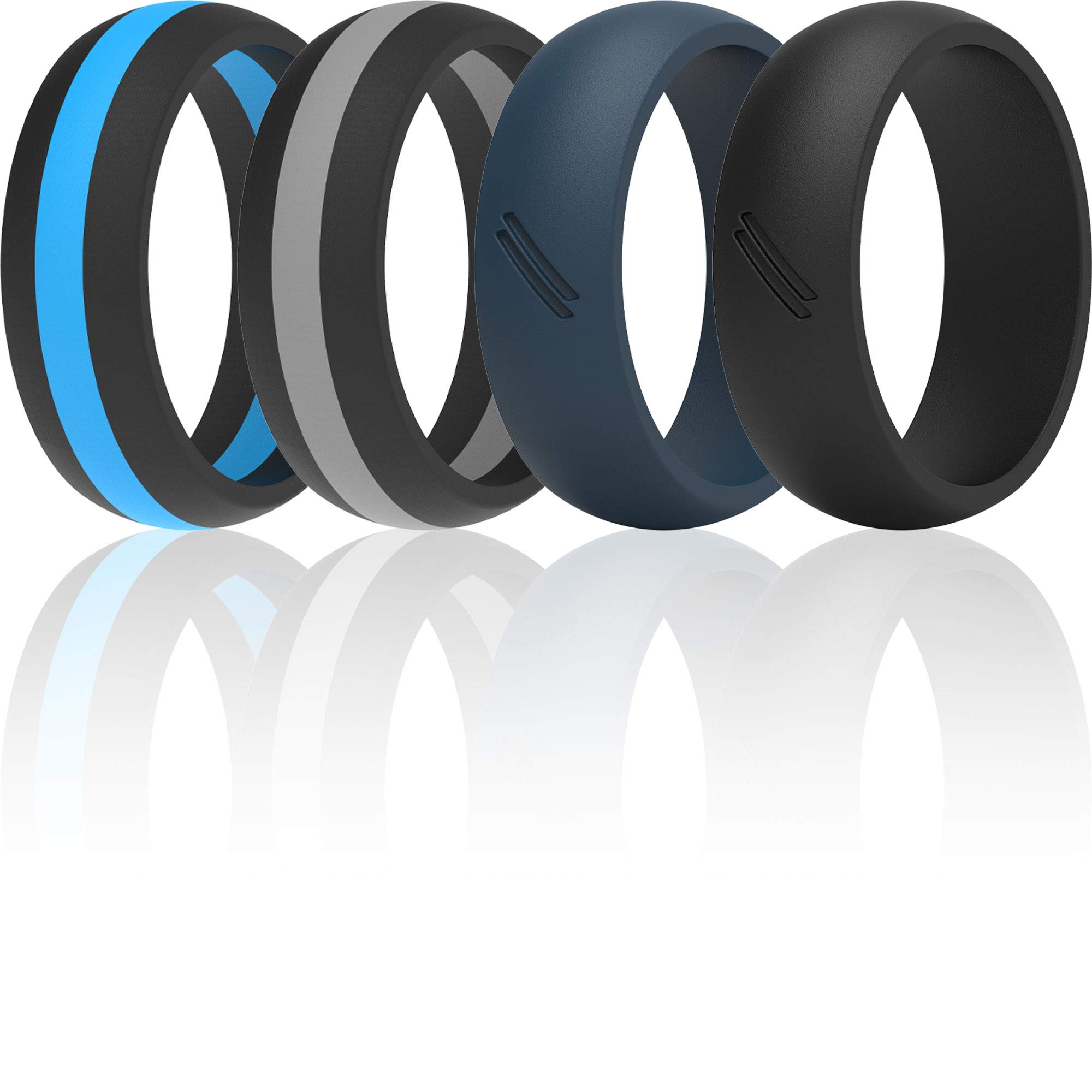 ThunderFit Silicone Wedding Rings for Men - 4 Pack Rubber Engagement Bands (8.7mm Wide, 2.5mm Thick) - Comfortable & Durable for Gym, Swimming, Travel & Outdoor Activities