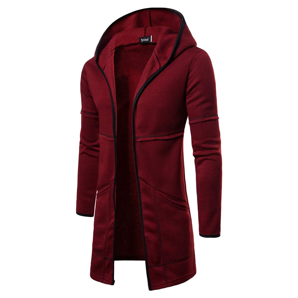 Men's Small Hooded Cardigan Jacket - Long Sleeve Solid Color Trench Coat for Men | Casual Outerwear for Fall & Winter | Perfect for Work, Travel and Outdoor Activities