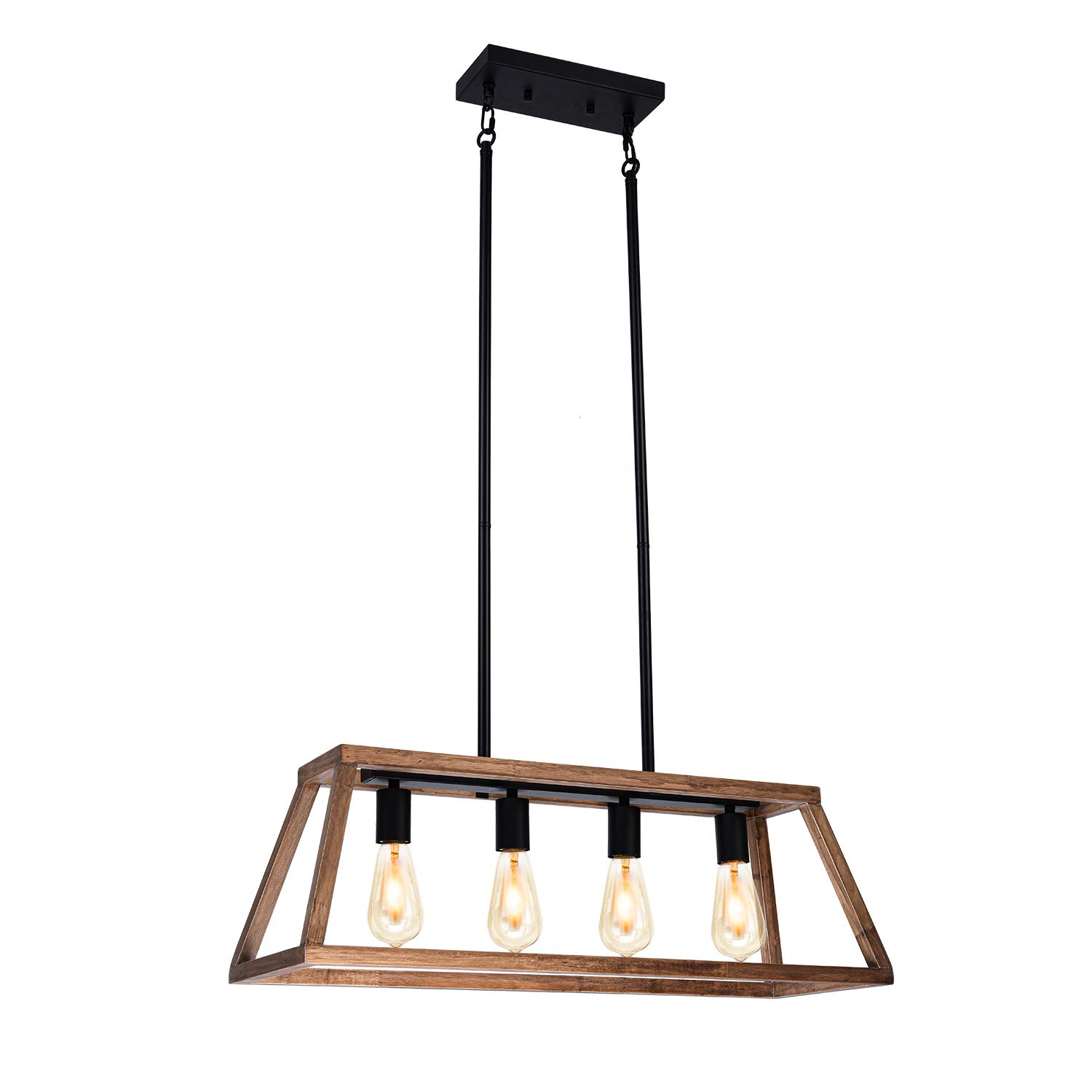 GZBtech Rustic Farmhouse Pendant Light - 4-Light Adjustable Linear Chandelier with Metal & Wood Design for Kitchen Island, Dining Room - 53.15'' Height, 120V - Perfect for Farmhouse, Industrial & Modern Home Decor Over Tables & Countertops