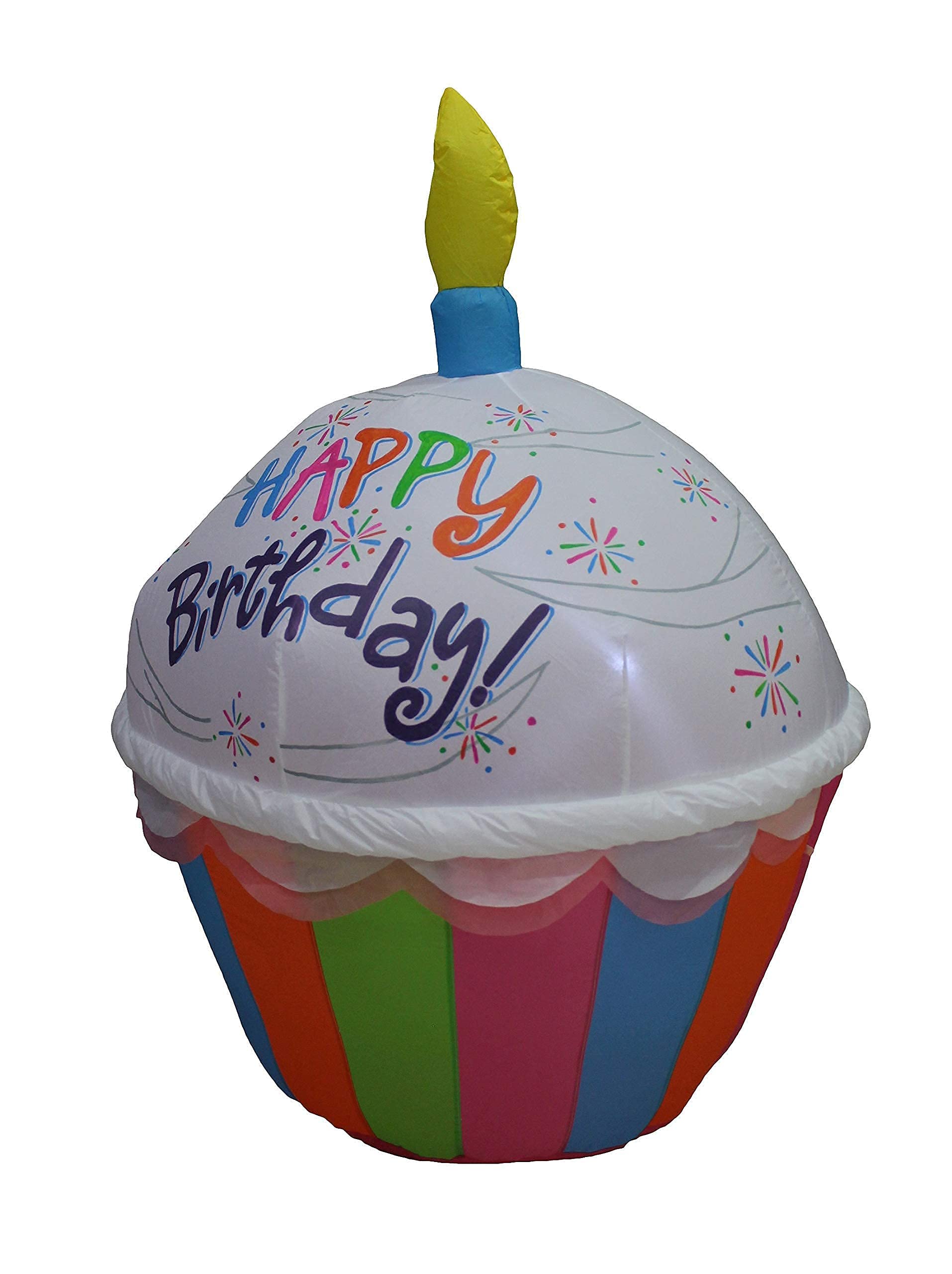 Happy Birthday Party Decorations Bundle - 4ft Tall Inflatable Cupcake with LED Lights (Red & Blue Candles) - Perfect for Indoor & Outdoor Birthday Celebrations, Backyard Parties, and Festive Events