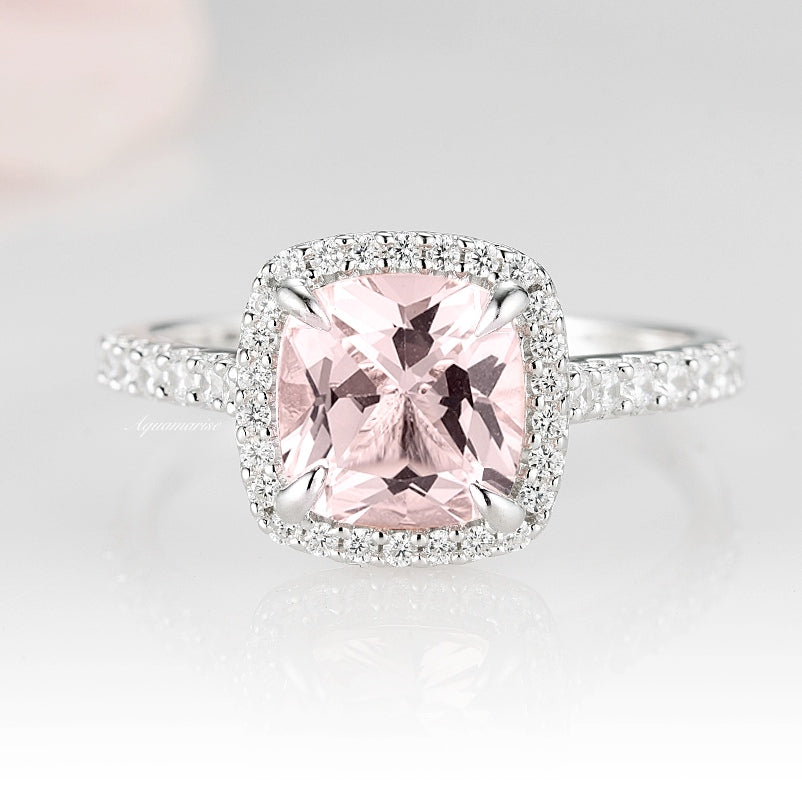 Belle Morganite Ring Sterling Silver - Elegant Pink Morganite Engagement Ring for Women, Dainty Rose Gold Plated Wedding Band, Perfect for Valentine's Day Gift & Anniversary Jewelry