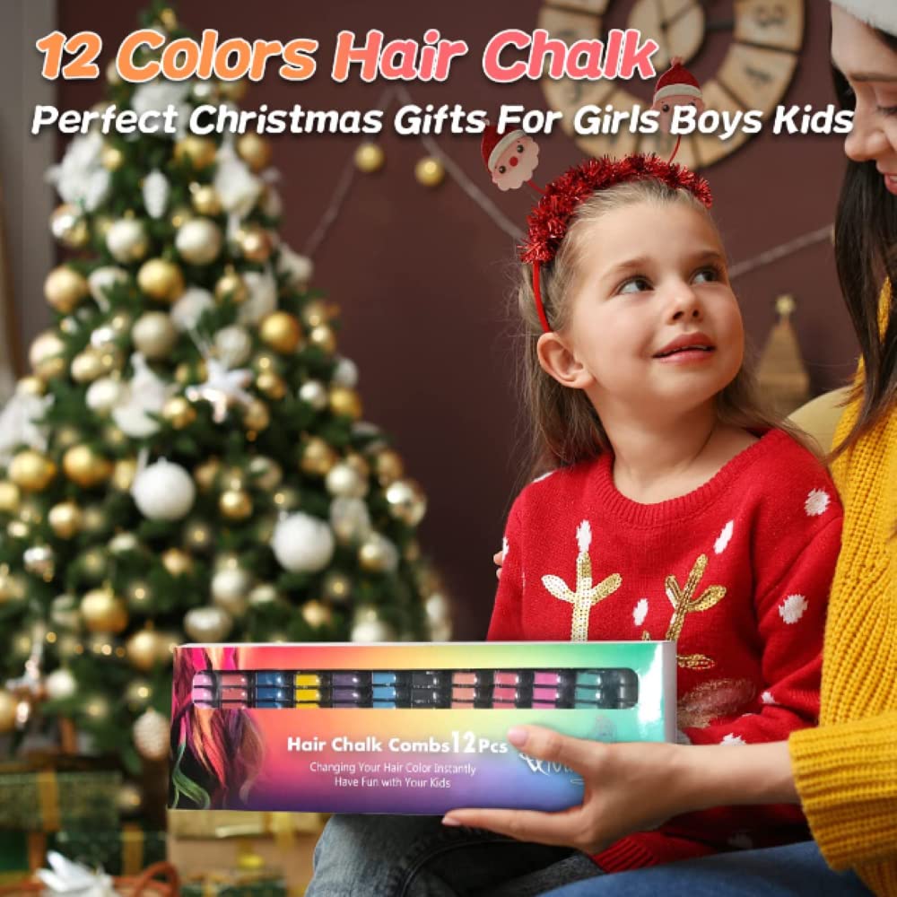 12 Color Washable Hair Chalk for Girls & Kids - Temporary Hair Dye with Comb, Non-Toxic & Easy to Wash Out | Perfect for Birthday Gifts, Parties, Halloween Costumes & Creative Play (Ages 8-12)