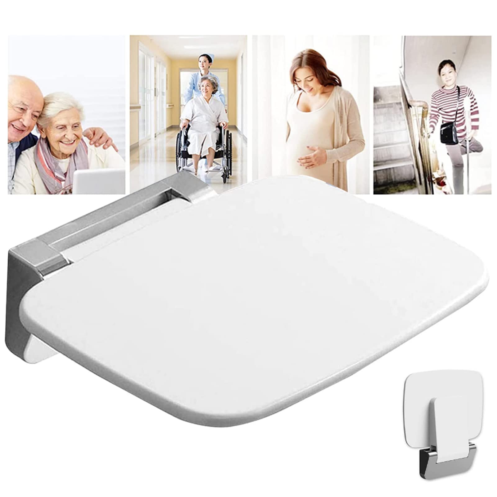 EEUK Foldable Shower Seat for Elderly & Disabled - Wall Mounted Shower Chair with 440lb Weight Capacity - Fold Down Shower Bench for Seniors, Pregnant Women & Handicapped - Perfect for Bathroom Safety & Assisted Bathing