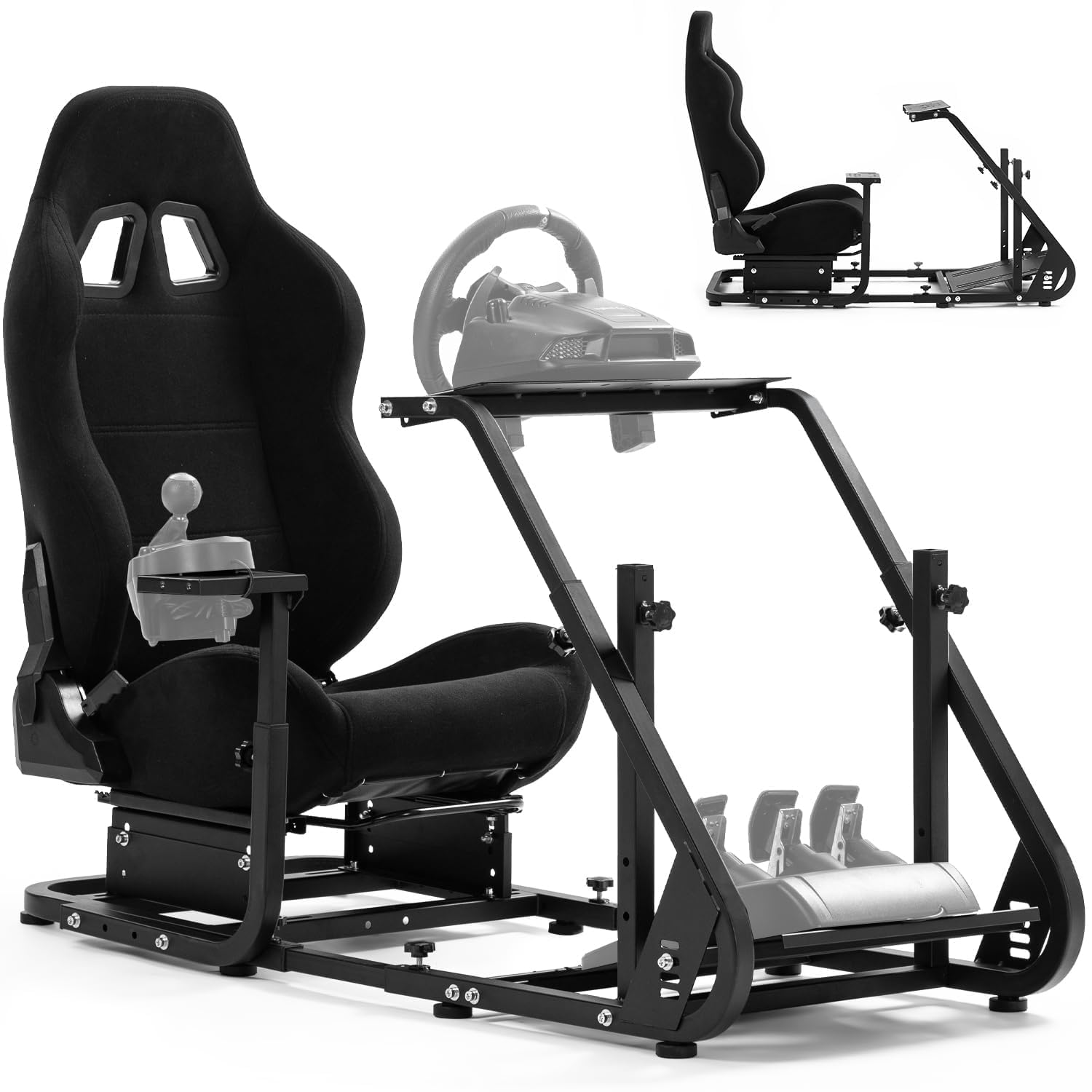 Anman TV/VR Sim Racing Simulator Cockpit - Black Gaming Seat Compatible with Logitech G27/G923/G920 & Thrustmaster T-GT/T248x/T80 | Adjustable Steering Wheel Stand with Installable Monitor Mount | Perfect for Home Racing Setup & Esports Training (Electronics Not Included)