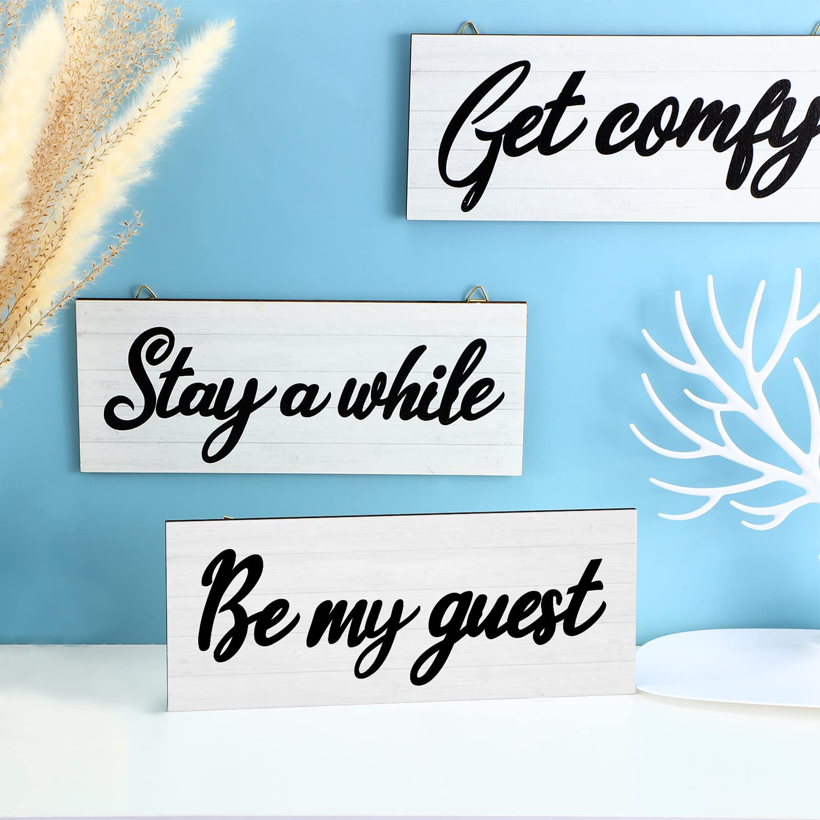 Maitys 3-Piece Guest Room Wall Decor Set - Rustic Wood 'Stay A While' Bedroom Signs for Home, Living Room & Guestroom - Perfect for Farmhouse, Airbnb and Hospitality Spaces