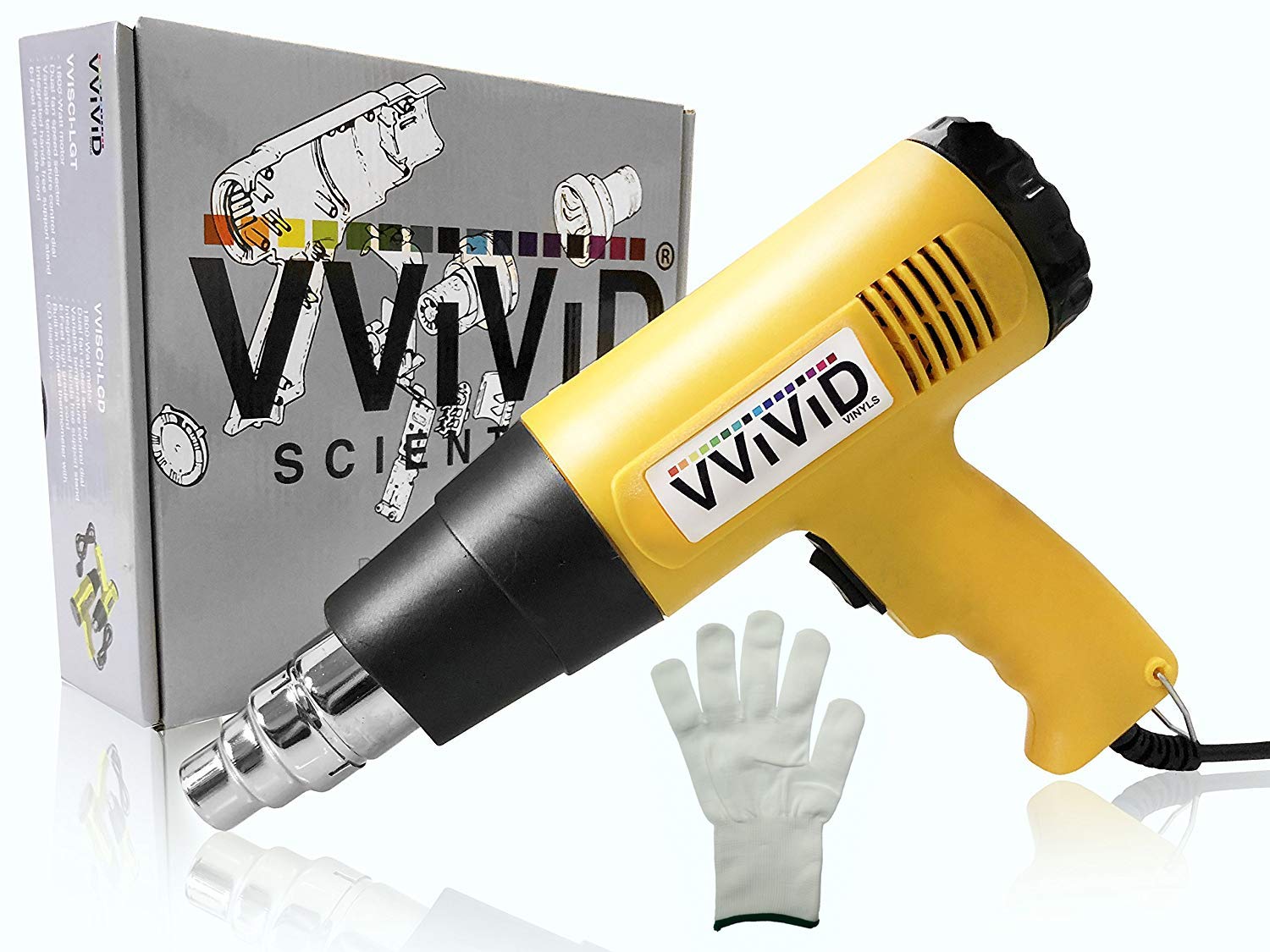 VViViD Professional Heat Gun - 1500W Heavy Duty Hot Air Gun with 2 Nozzles & Heat Resistant Glove for Shrink Wrapping, Paint Stripping, Welding, DIY Projects - Home & Industrial Use