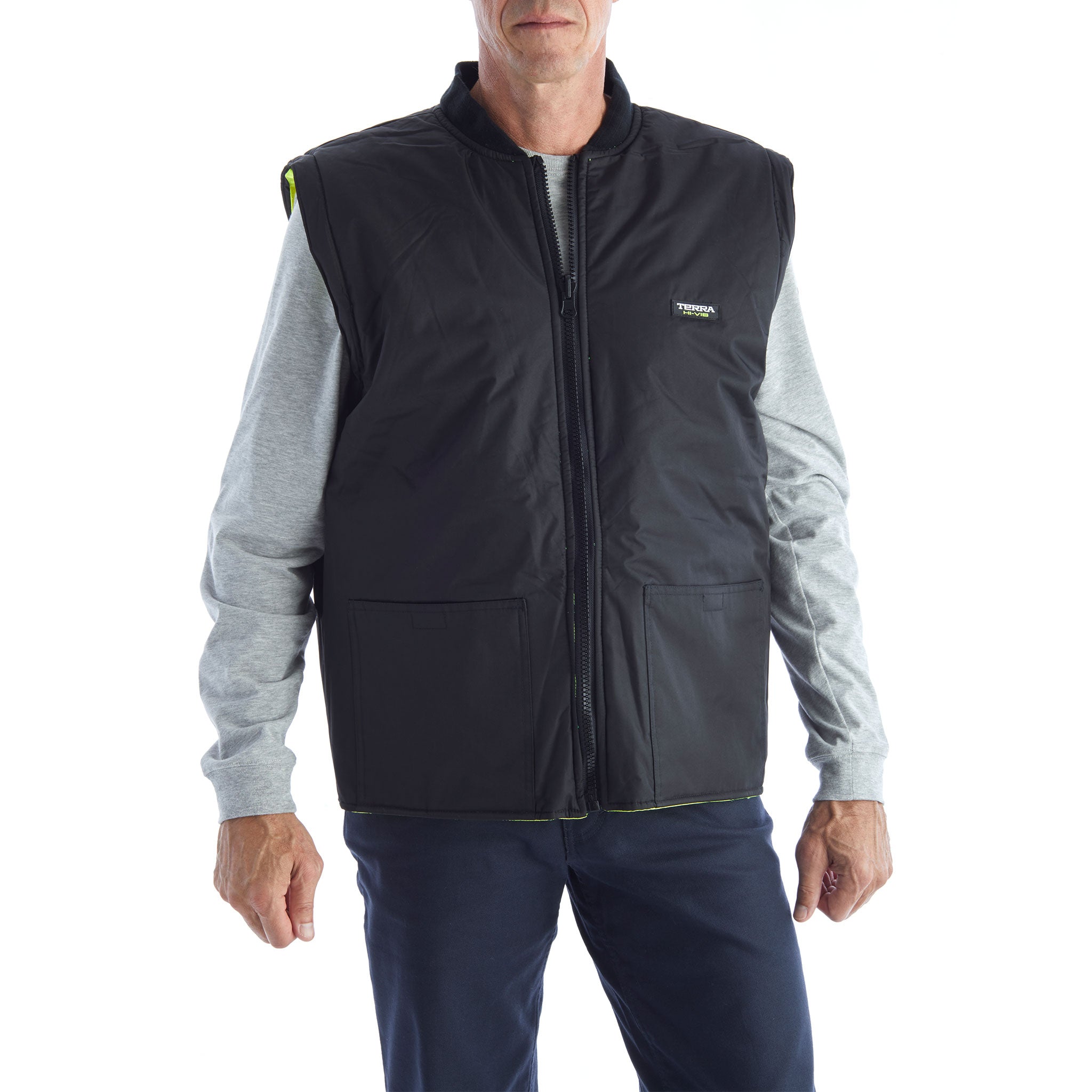 Terra Men's High Visibility 6-in-1 System Work Bomber Jacket - ANSI Certified Reflective Safety Jacket for Construction, Road Work & Outdoor Jobs - Yellow (Model 116562)