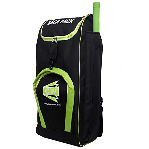 CW BACKPAK Black Green Cricket Kit Bag - Unisex Sports Backpack with Bat Compartment for Men & Women | Perfect for Cricket Practice, Matches & Travel
