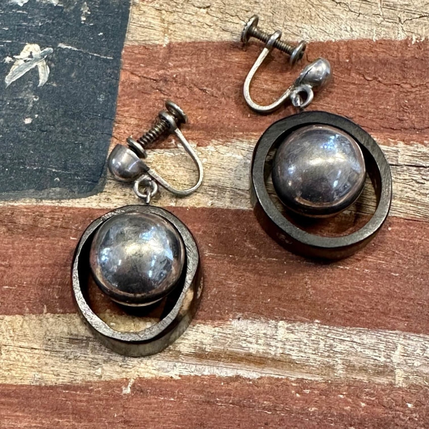 925 Sterling Silver Orb & Horn Ring Earrings Screw Back for Women | Boho Chic Jewelry for Everyday Wear & Special Occasions