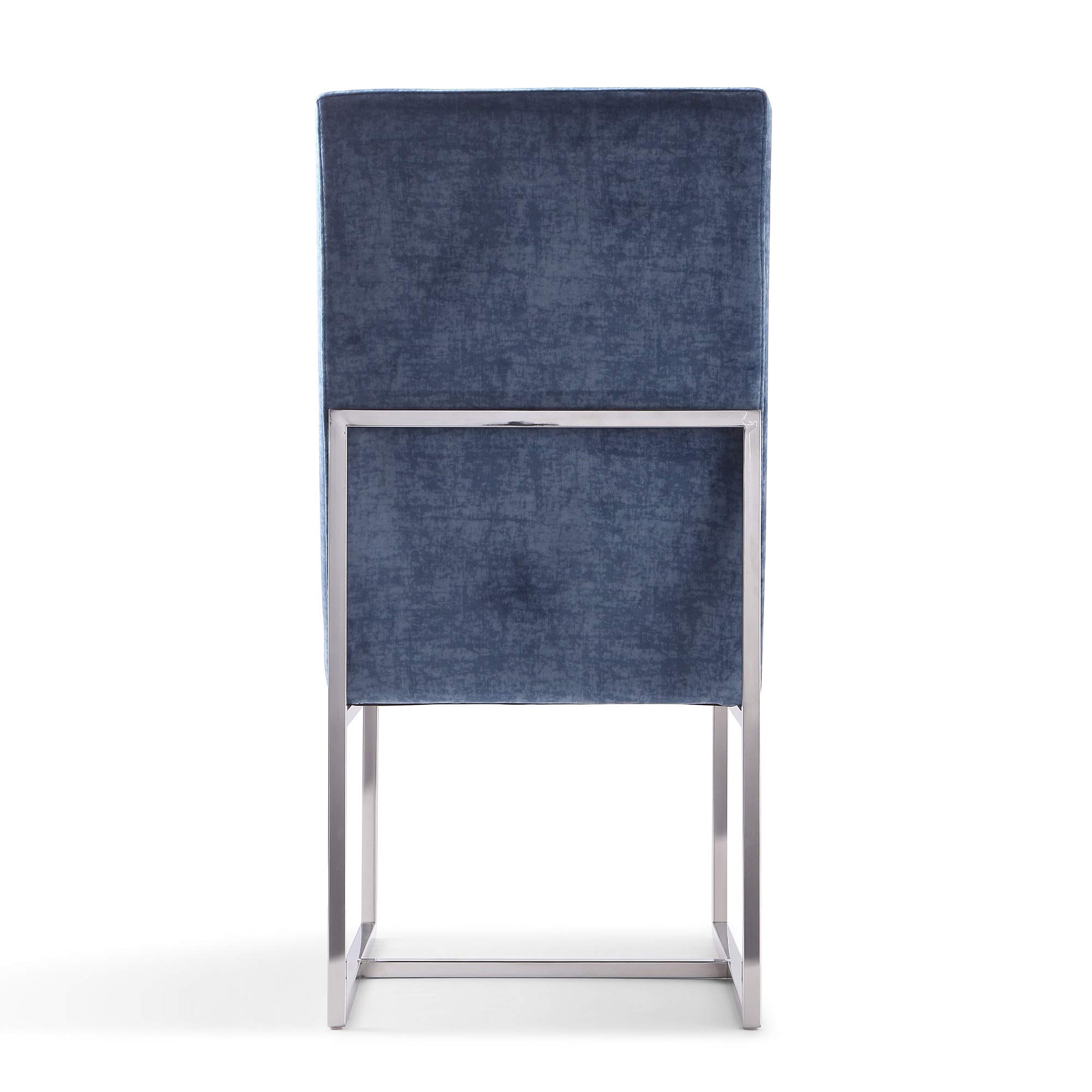 Modern Velvet Dining Chairs with High-Density Foam & Chrome Steel Frame - High-Back Fully Assembled Industrial Chic Accent Furniture (Set of 1, Blue) - Perfect for Contemporary Dining Rooms, Kitchen Islands & Home Office Spaces
