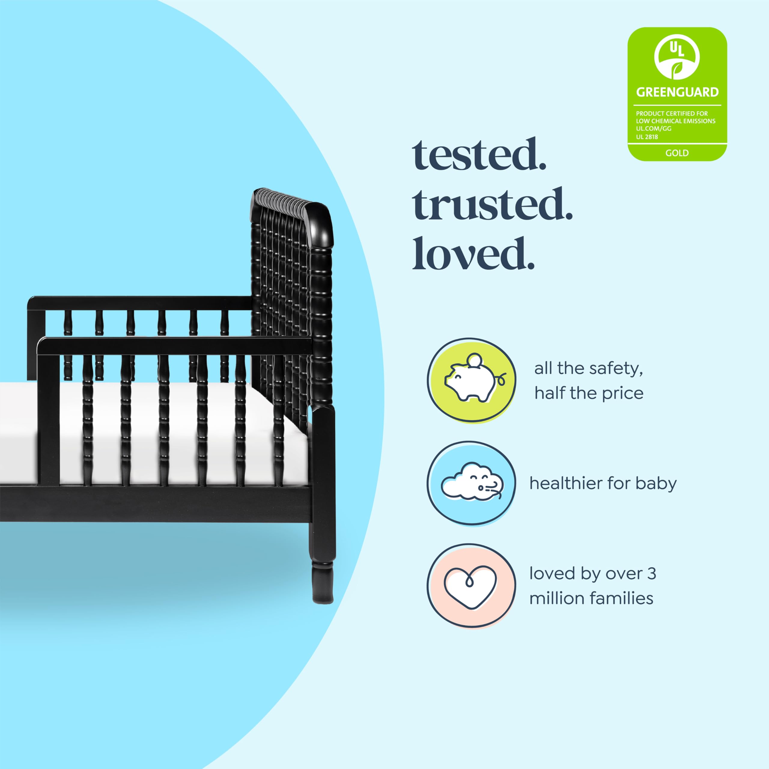 DaVinci Jenny Lind Toddler Bed in Ebony - Classic Wooden Crib for Kids Nursery, Safe & Durable Toddler Bed Frame for Boys & Girls - Perfect for Bedroom, Daycare or Transition from Crib