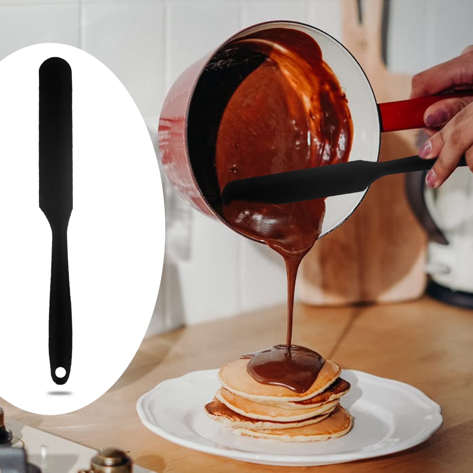 2-Pack Long Handle Silicone Jar Spatulas - Non-Stick Rubber Scrapers for Smoothies, Baking & Cooking - Perfect for Jars, Blenders, Mixing Bowls - Essential Kitchen Utensil for Home Bakers & Cooks (Black)