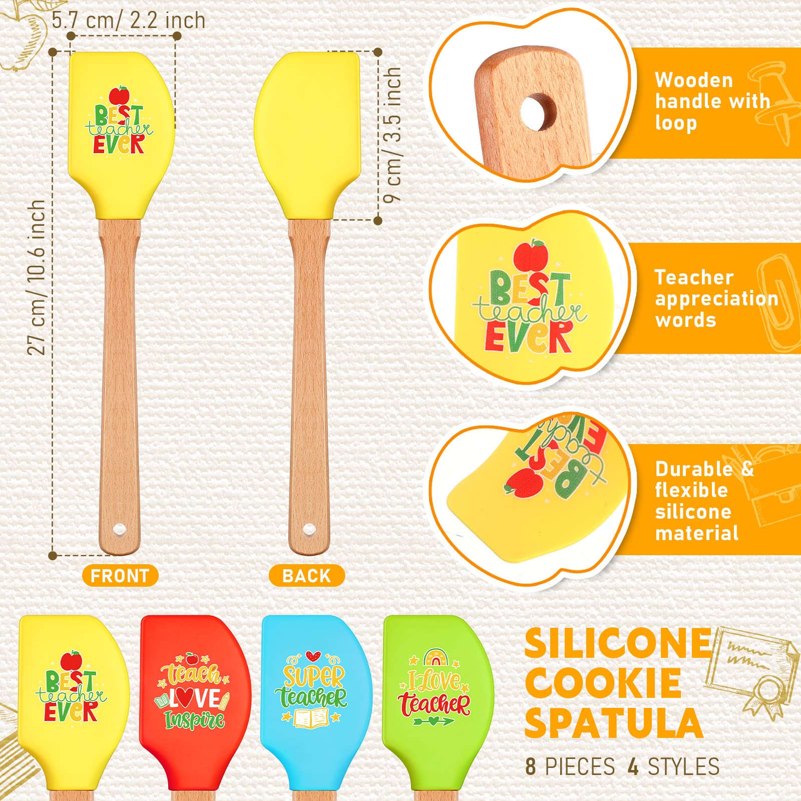 Lallisa 16 Pcs Christmas Teacher Gifts - Heat Resistant Silicone Spatula Set with Wooden Handle for Baking & Cooking
