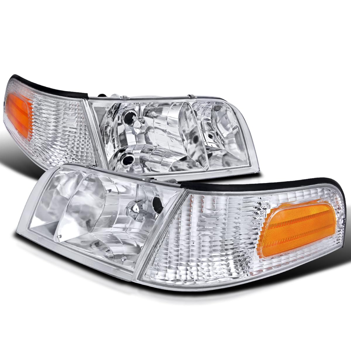 Spec-D Tuning Chrome Housing Clear Lens Headlights & Corner Lights for 1998-2011 Ford Crown Victoria - Left & Right Pair Headlight Assembly - Upgrade Your Ride for Night Driving & Car Shows
