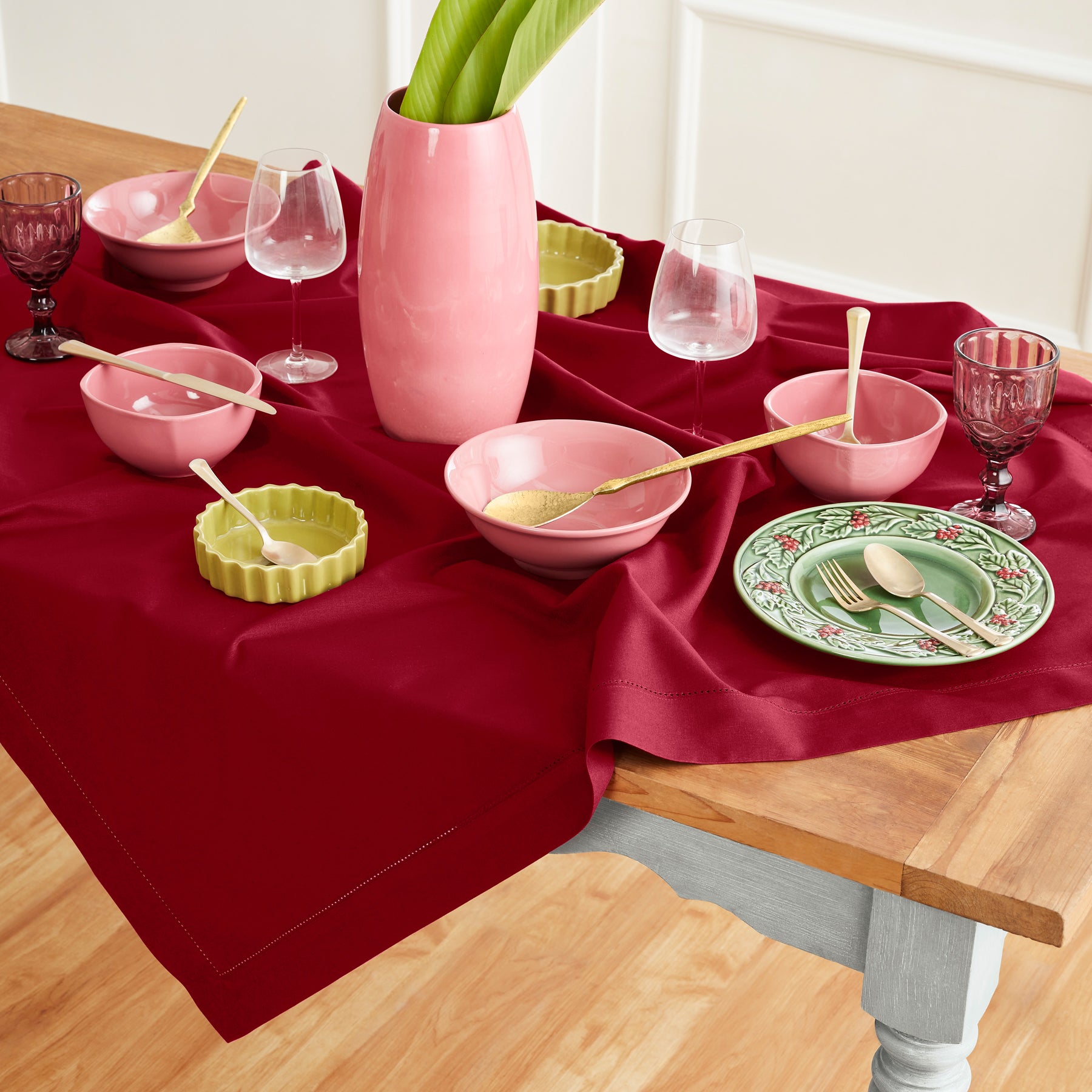 Premium Cotton Linen Hemstitch Table Throw - Elegant Decorative Table Runner for Dining Room, Wedding, Party & Home Decor