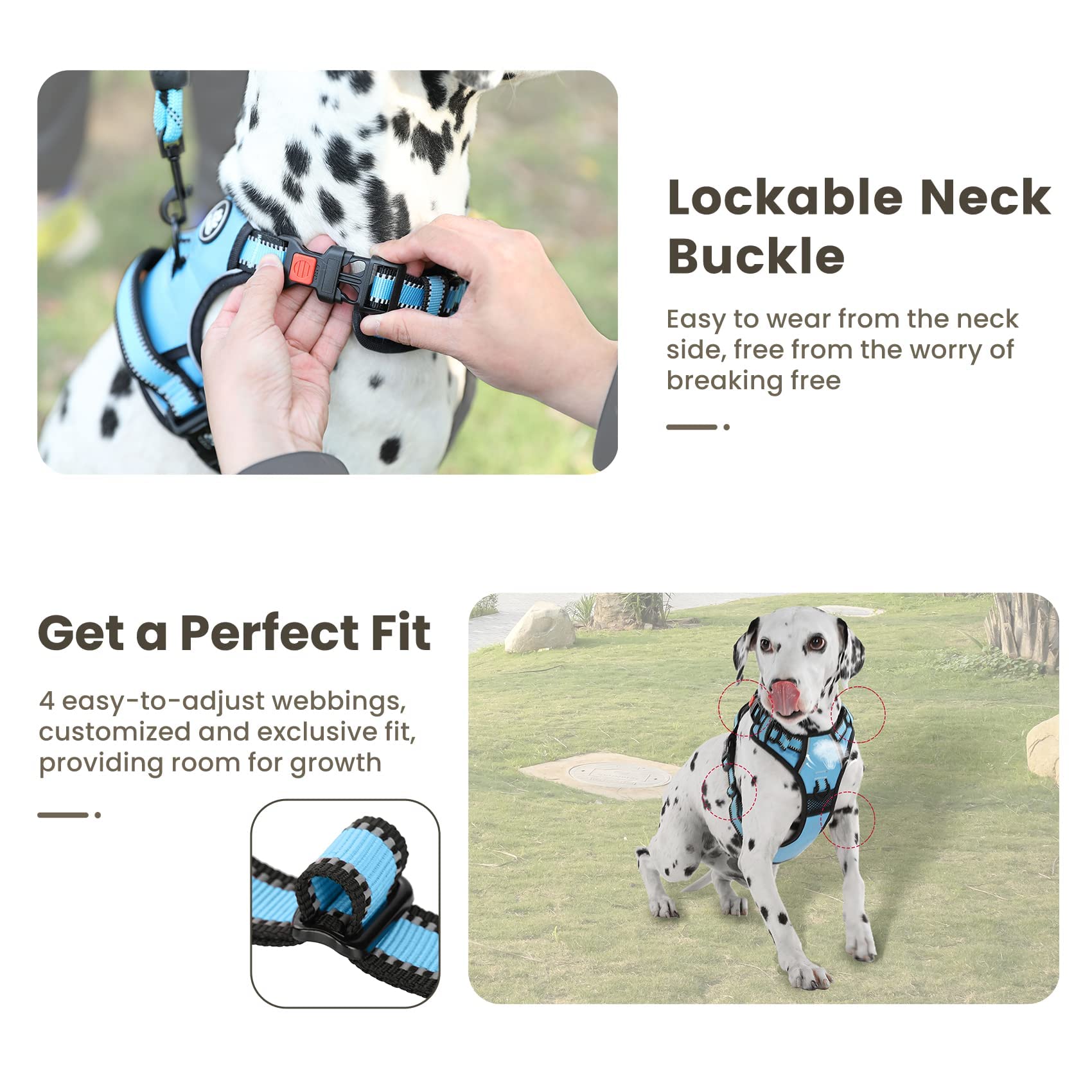 FURRYFECTION No Pull Dog Harness - Reflective Oxford Vest with Padded Handle & 4 Adjustable Straps for Small Medium Large Dogs - 2 Leash Clips, Choke-Free Design (Blue, XL) - Perfect for Walking, Running & Outdoor Adventures