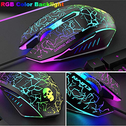 RGB Backlit Gaming Keyboard and Mouse Set - Ergonomic USB Mechanical Feel Keyboard + 2400DPI 6-Button Optical Gaming Mouse with FREE Mouse Pad - Compatible with PC & Laptop - Perfect for Esports, Streaming & Office Work