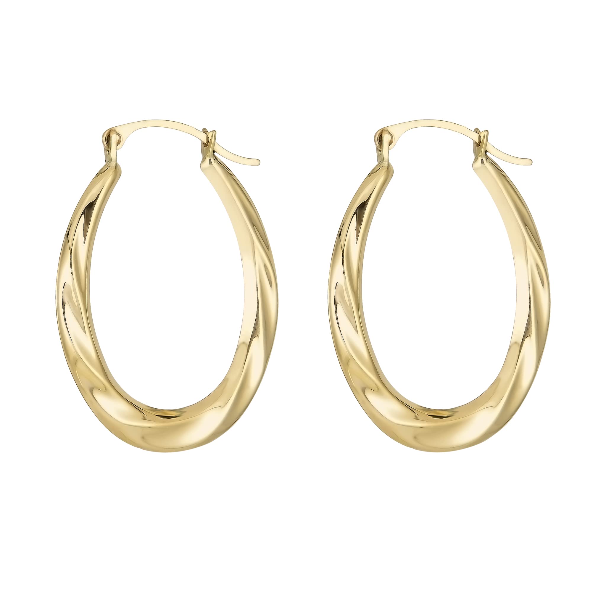 10K Solid Yellow Gold Oval Twisted French Lock Hoop Earrings - 22MM High - Elegant Everyday Jewelry for Women, Perfect for Work, Parties & Special Occasions