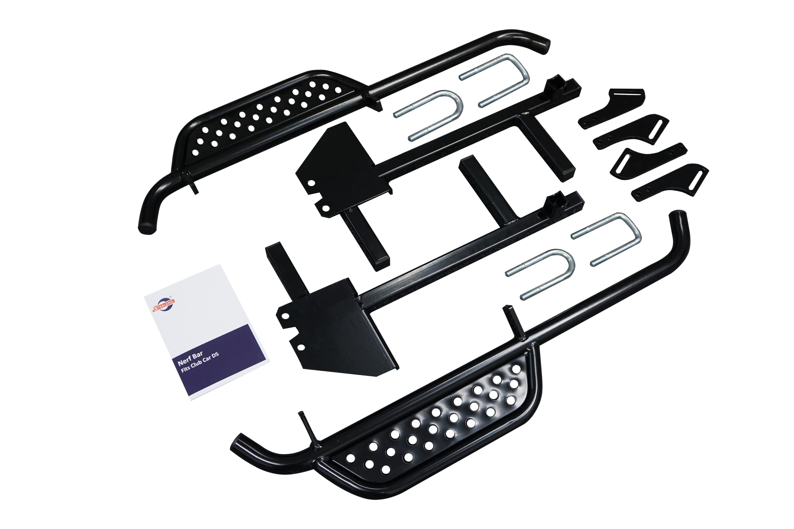 Heavy Duty Nerf Bars Running Boards for Club Car DS Golf Cart - Black Powder Coated Steel (Set of 2) | Side Step Protection & Easy Access for Golfers & Utility Vehicles