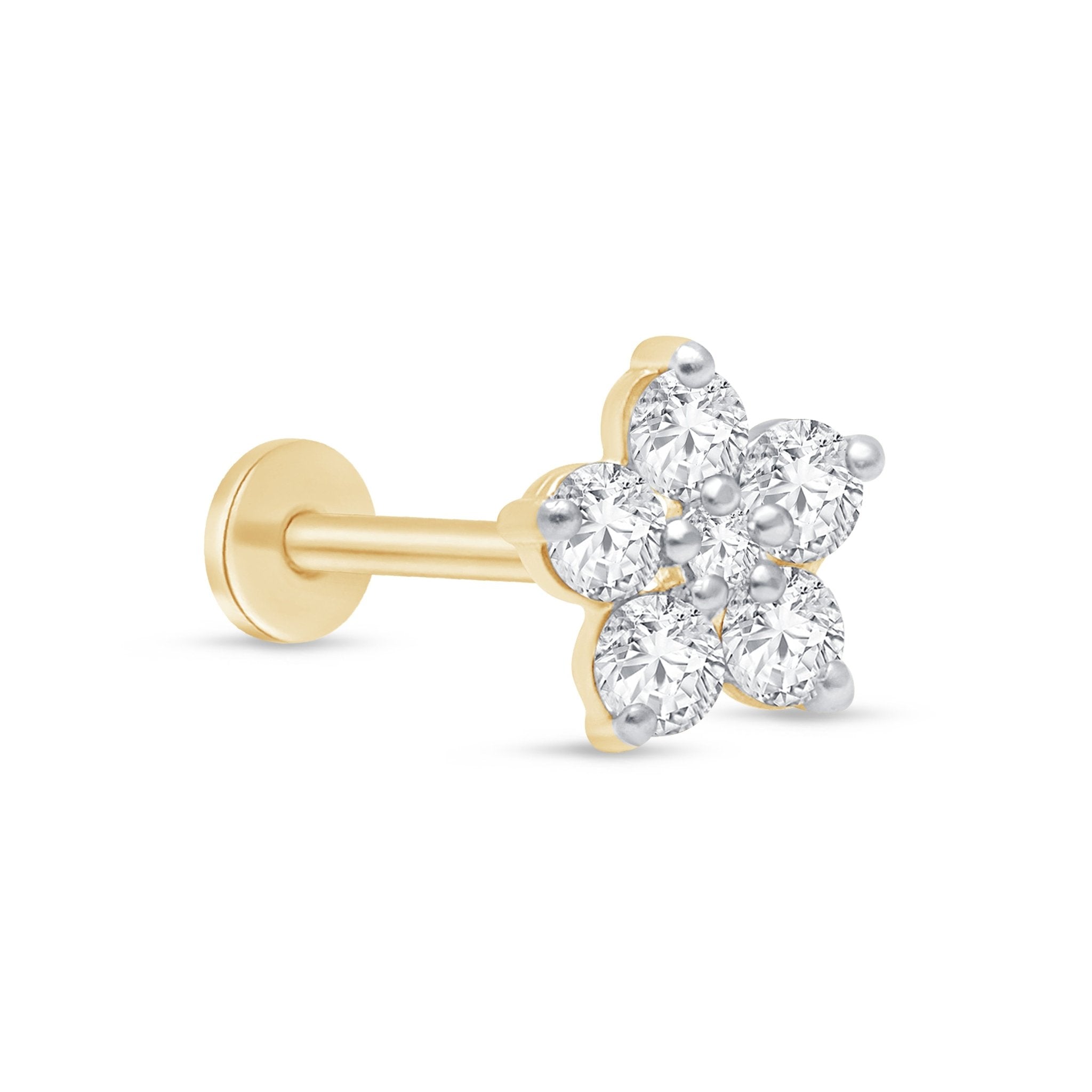 14k Yellow Gold Six Round Diamond Flower Stud Earrings for Women - Perfect for Weddings, Parties & Everyday Elegance