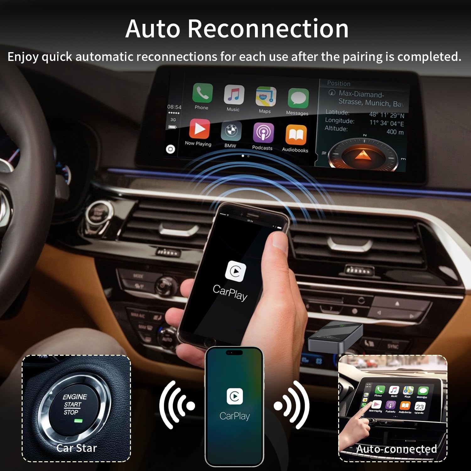 2024 Wireless CarPlay Adapter - Convert Wired to Wireless Apple CarPlay, Plug & Play for Factory Wired Cars, Easy Setup iOS 10+ - Perfect for Commuting, Road Trips & Hands-Free Driving