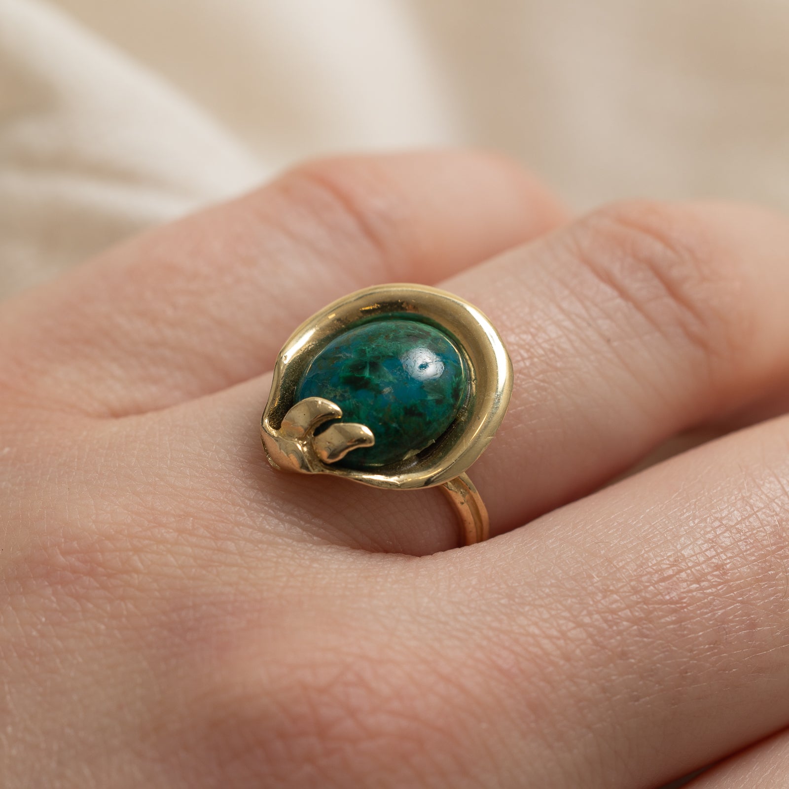 14K Gold Chrysocolla Ring - 2.50 Carat Natural Gemstone Ring - Size 6.5 - Elegant Handmade Jewelry for Women - Perfect for Weddings, Anniversaries & Special Occasions