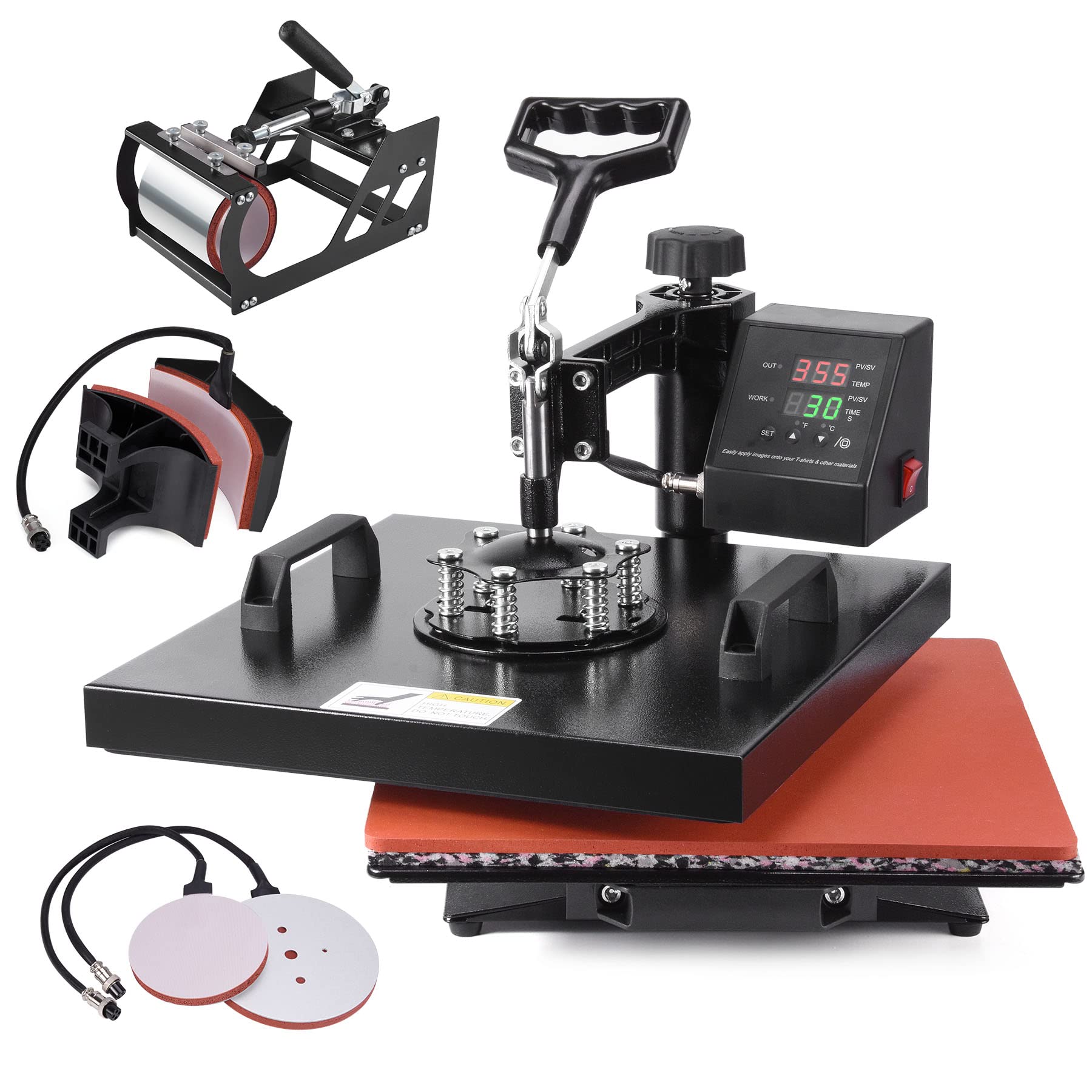 Slendor 15x15 Inch 5-in-1 Heat Press Machine - 360° Swing Away Digital T-Shirt Press with Sublimation Combo for Shirts, Mugs, Hats, Plates & Bottles | Perfect for DIY Crafts, Custom Apparel & Small Business Printing