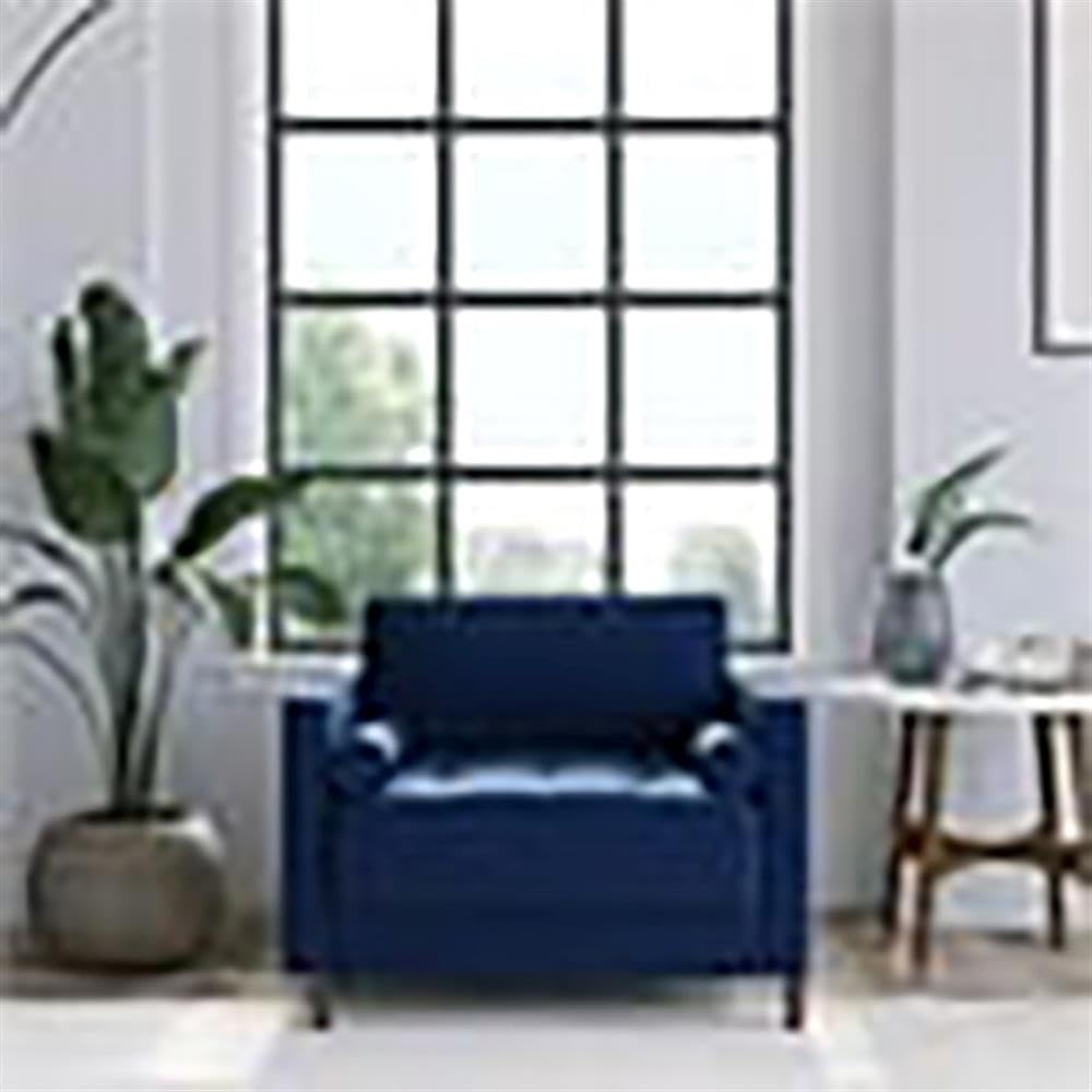 Mid-Century Fabric Accent Chair with Cushion Back - Navy Blue by Hawthorne Collections | Stylish Living Room, Bedroom or Office Seating for Modern Home Decor