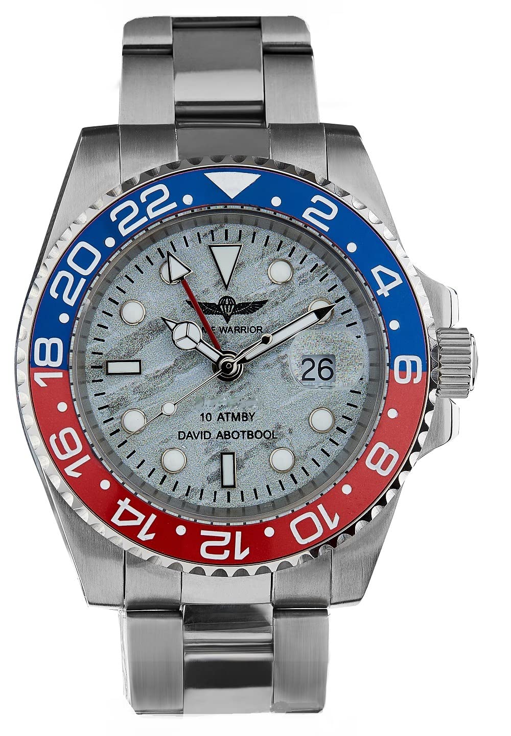 TIME WARRIOR Men's Stainless Steel Watch with Swiss Ronda 505 GMT Quartz Movement | Sapphire Crystal Glass & Ceramic Bezel | Waterproof Durable Watch for Men | Perfect for Business, Travel & Outdoor Activities