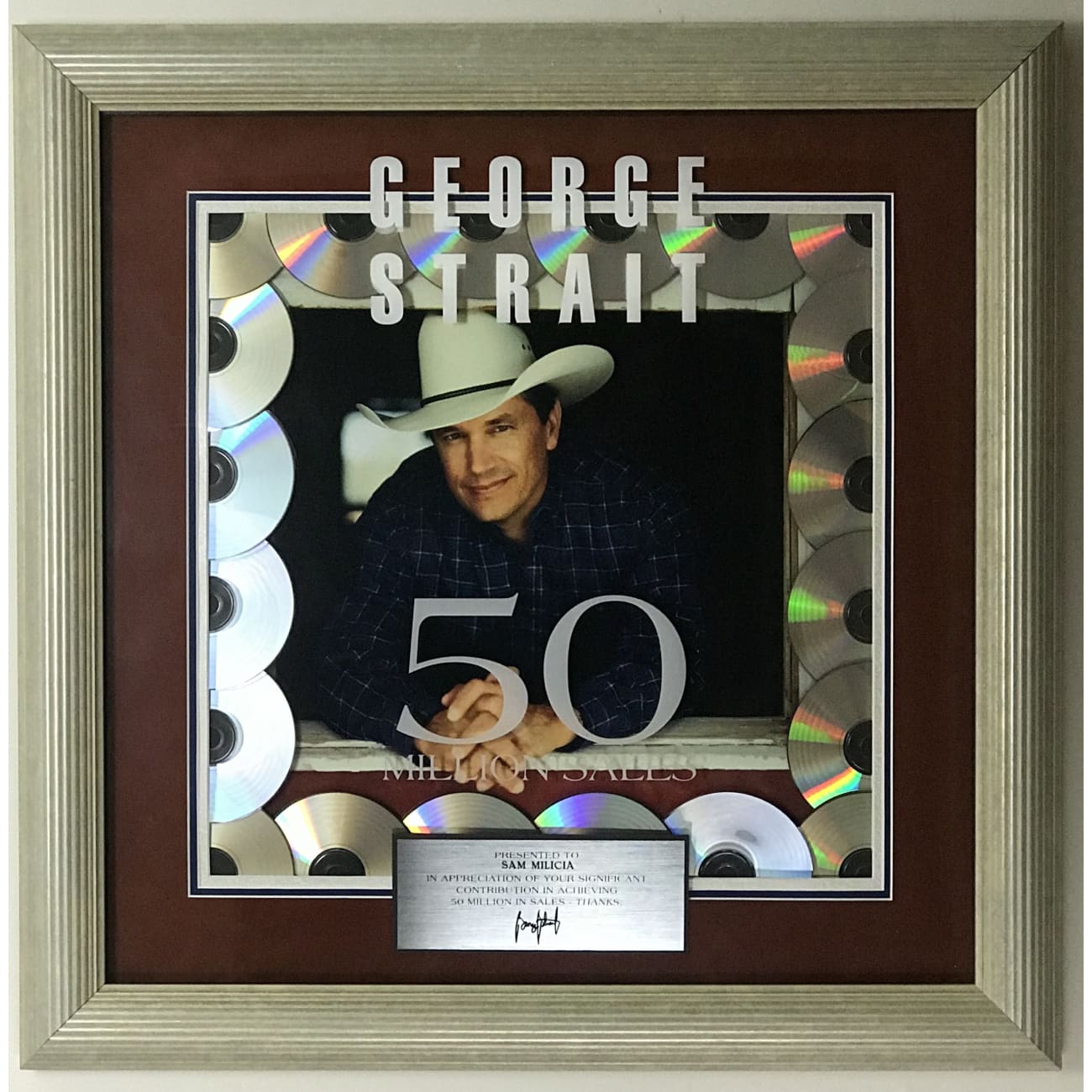 George Strait 50x Platinum Label Award - Official Music Collectible for Country Fans | Perfect for Home Decor, Man Cave, or Gift for Country Music Lovers