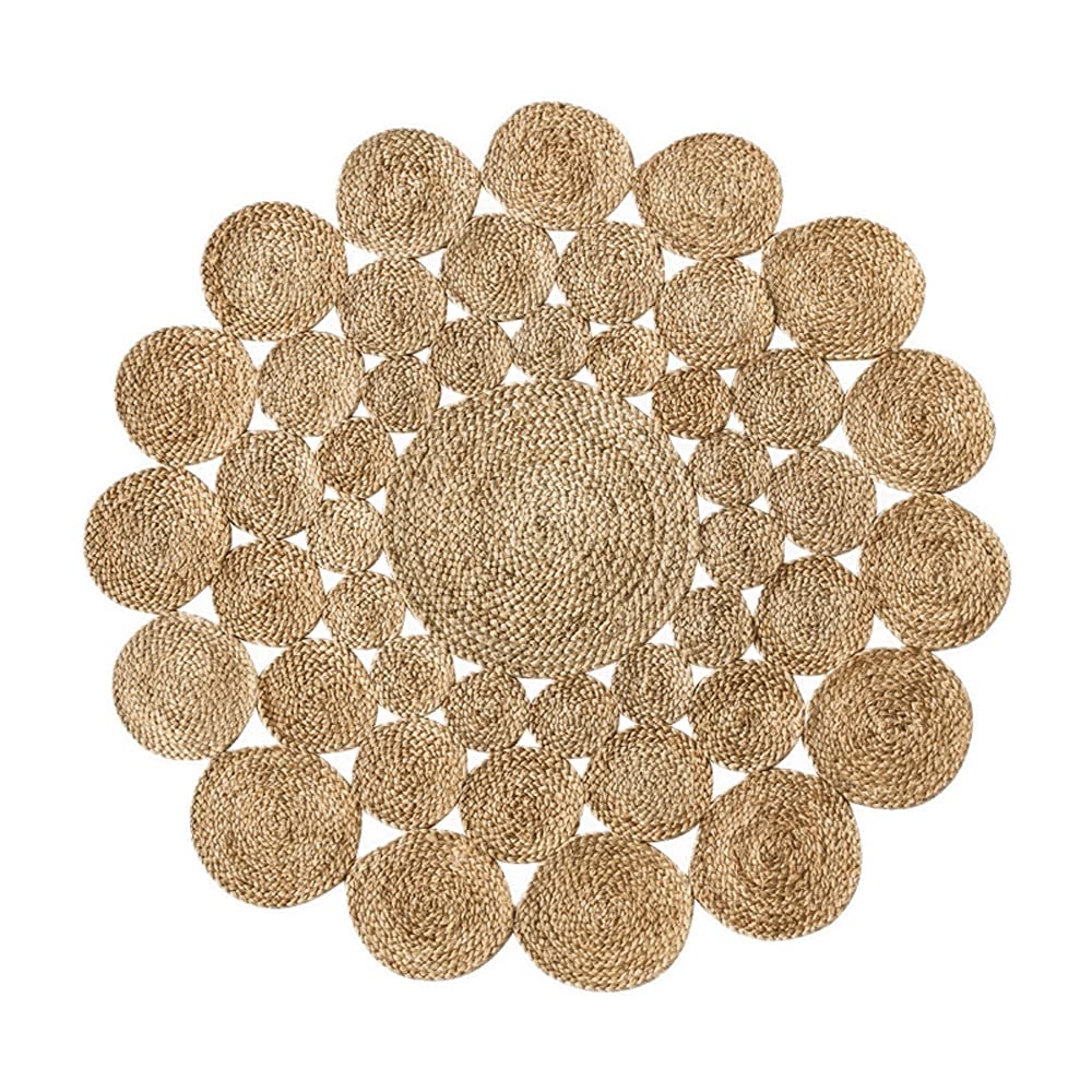 Juudoiie Hand-Woven Round Jute Rug - Bohemian Ethnic Style Living Room Carpet, Sofa & Coffee Table Mat, Bedroom Decor, Office Chair Cushion | Perfect for Cozy Home, Bay Window, Study & Entrance Decor