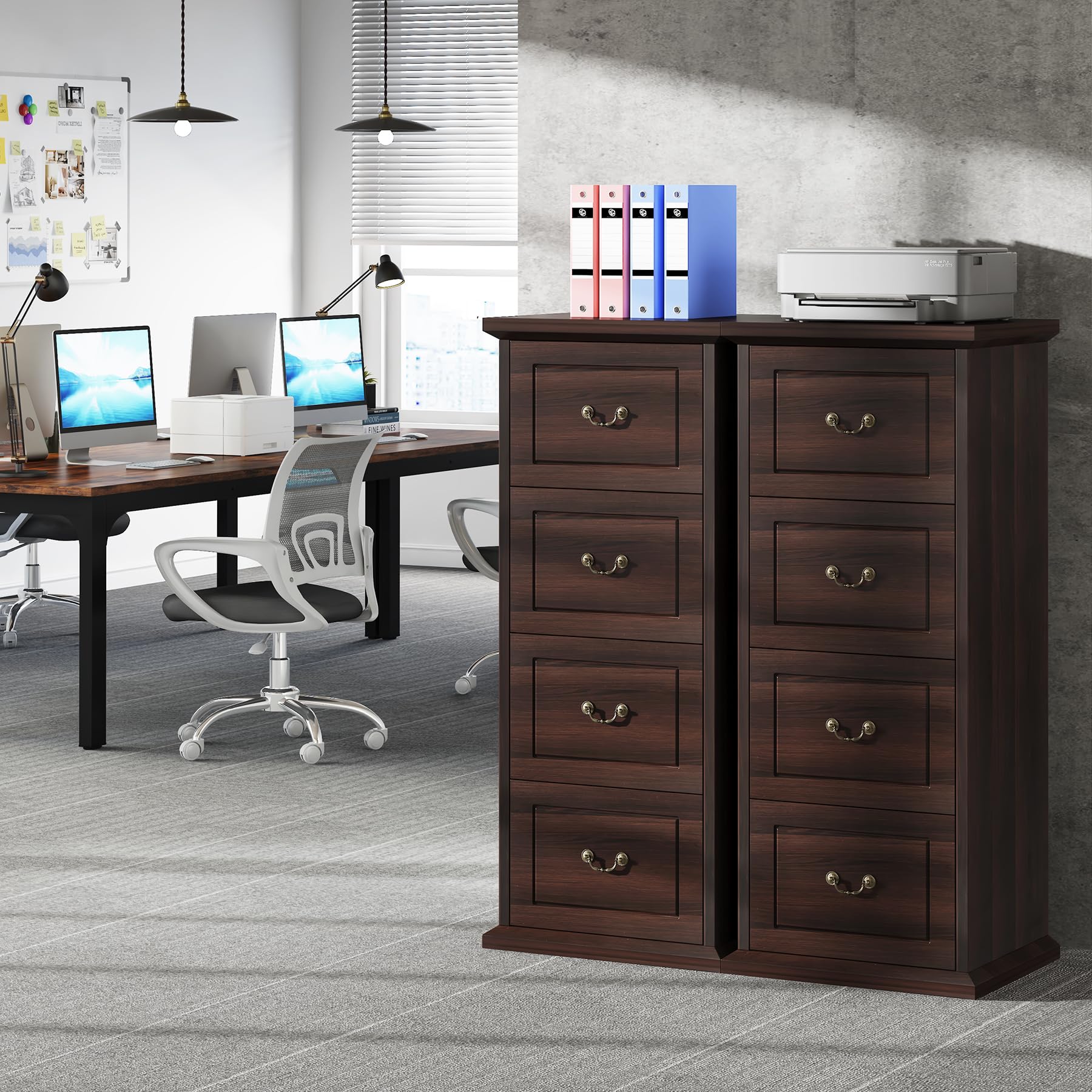 Tribesigns 4-Drawer Vertical File Cabinet - Wooden Home Office Storage for A4/Letter Size Documents | Space-Saving Narrow Tall Design for Home & Office Organization