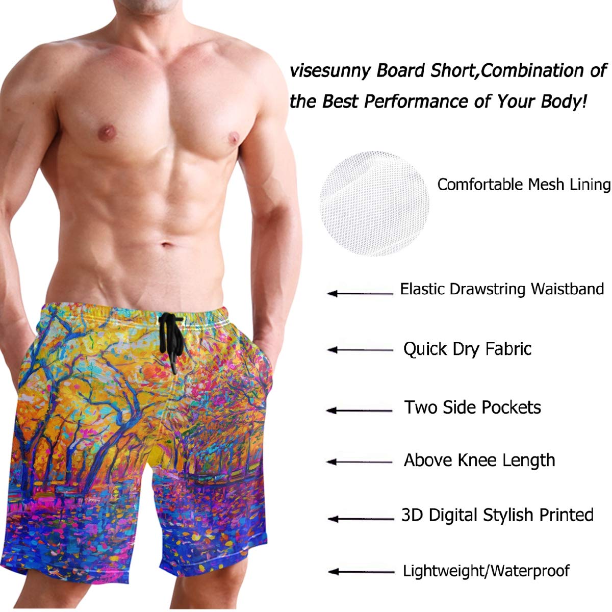 Visesunny Men's Quick Dry Swim Trunks - Summer Beach Board Shorts for Swimming, Surfing & Vacation | Lightweight & Comfortable Bathing Suits for Pool, Holiday & Casual Wear