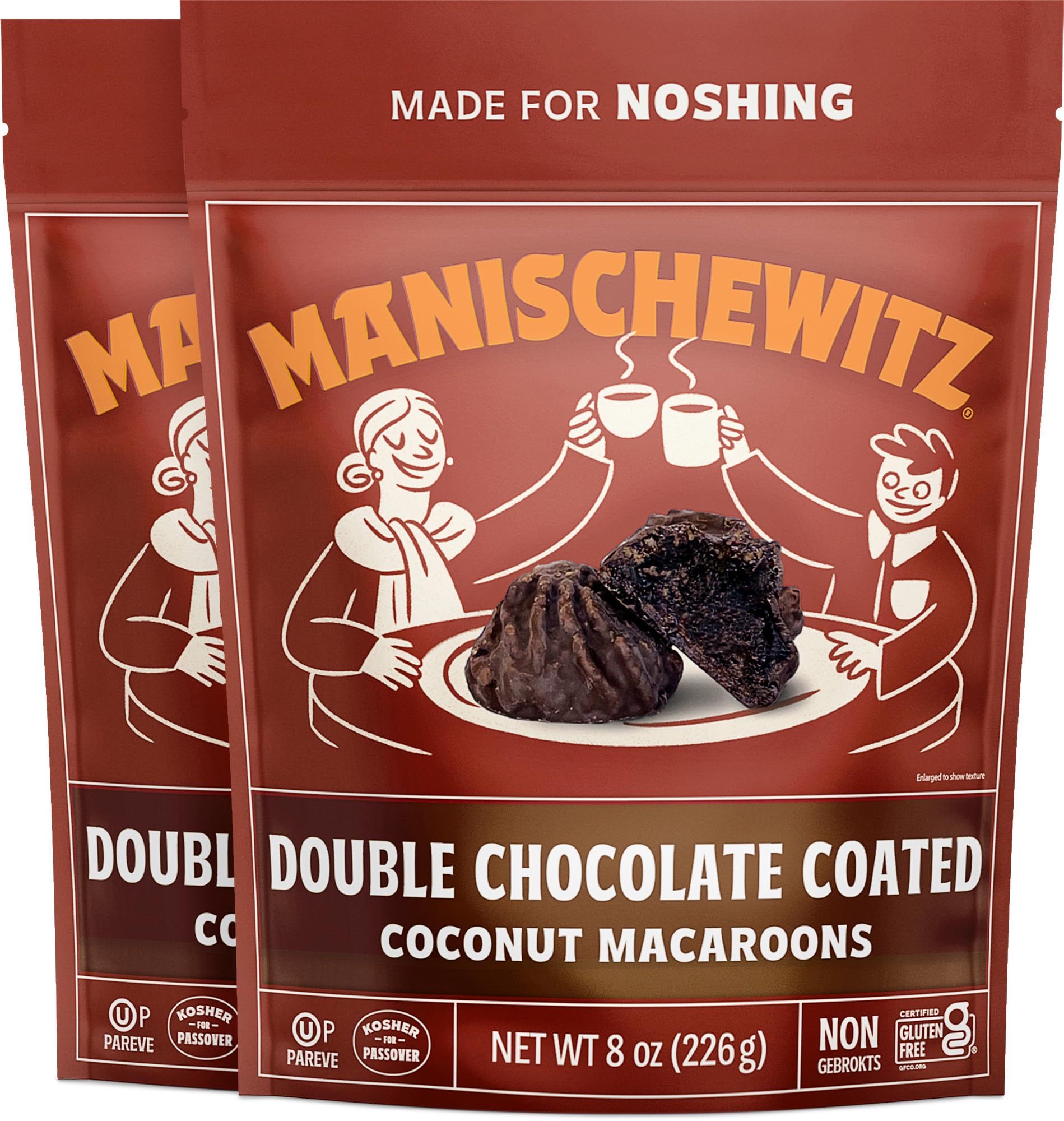 Double Chocolate Coated Coconut Macaroons 8oz (2 Pack) - Dairy Free, Gluten Free, Kosher Passover Cookies - Perfect for Snacking, Gifts & Holiday Desserts