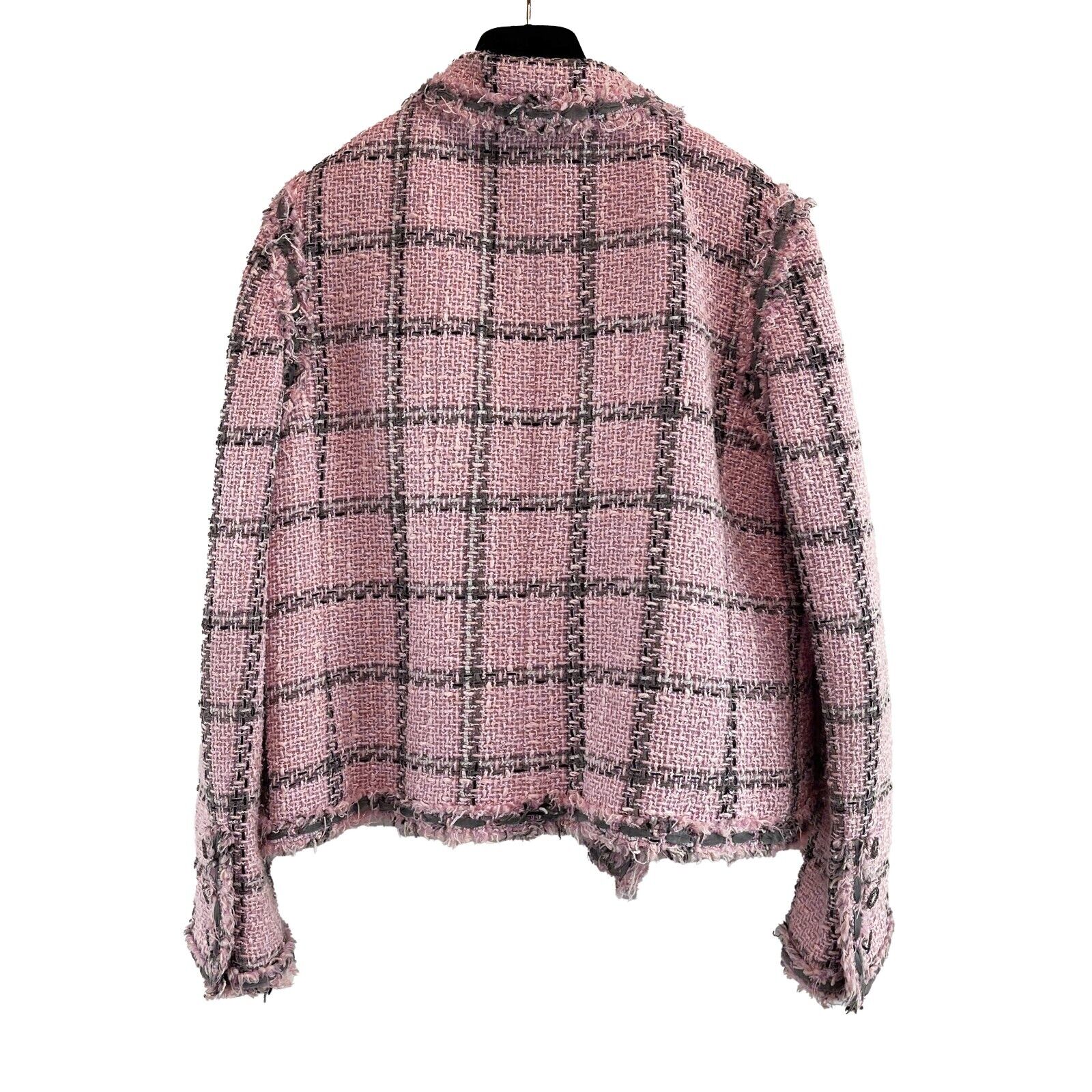 Chanel Lesage Tweed Plaid Blazer Jacket - Pink Fringed Coat for Women, Size US 10 (42 EU) | Luxury Tweed Blazer for Office, Party & Special Occasions