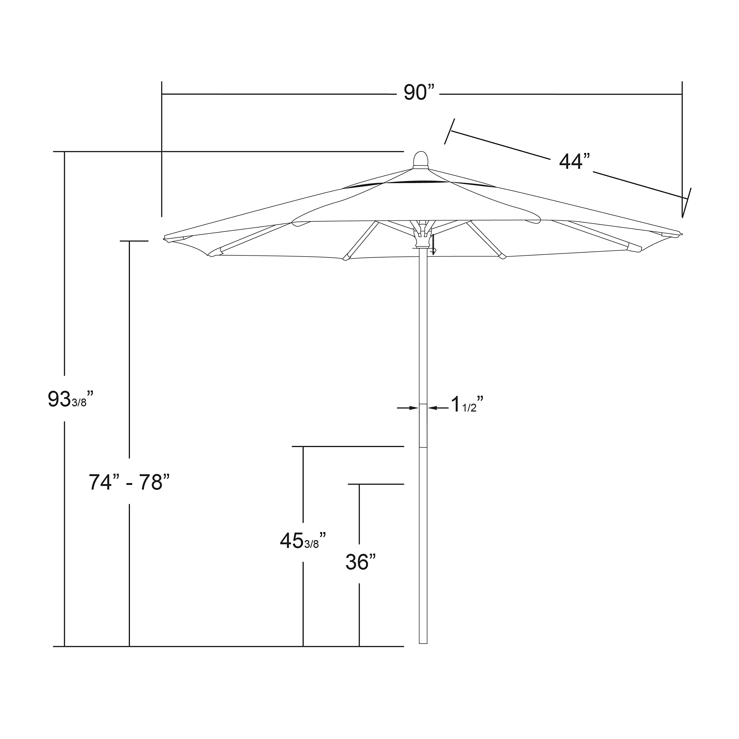 California 7.5' Round Wooden Market Umbrella with Push-Open Pin Stop Mechanism - Sunbrella Granite Fabric for Patio, Garden, and Outdoor Dining Protection