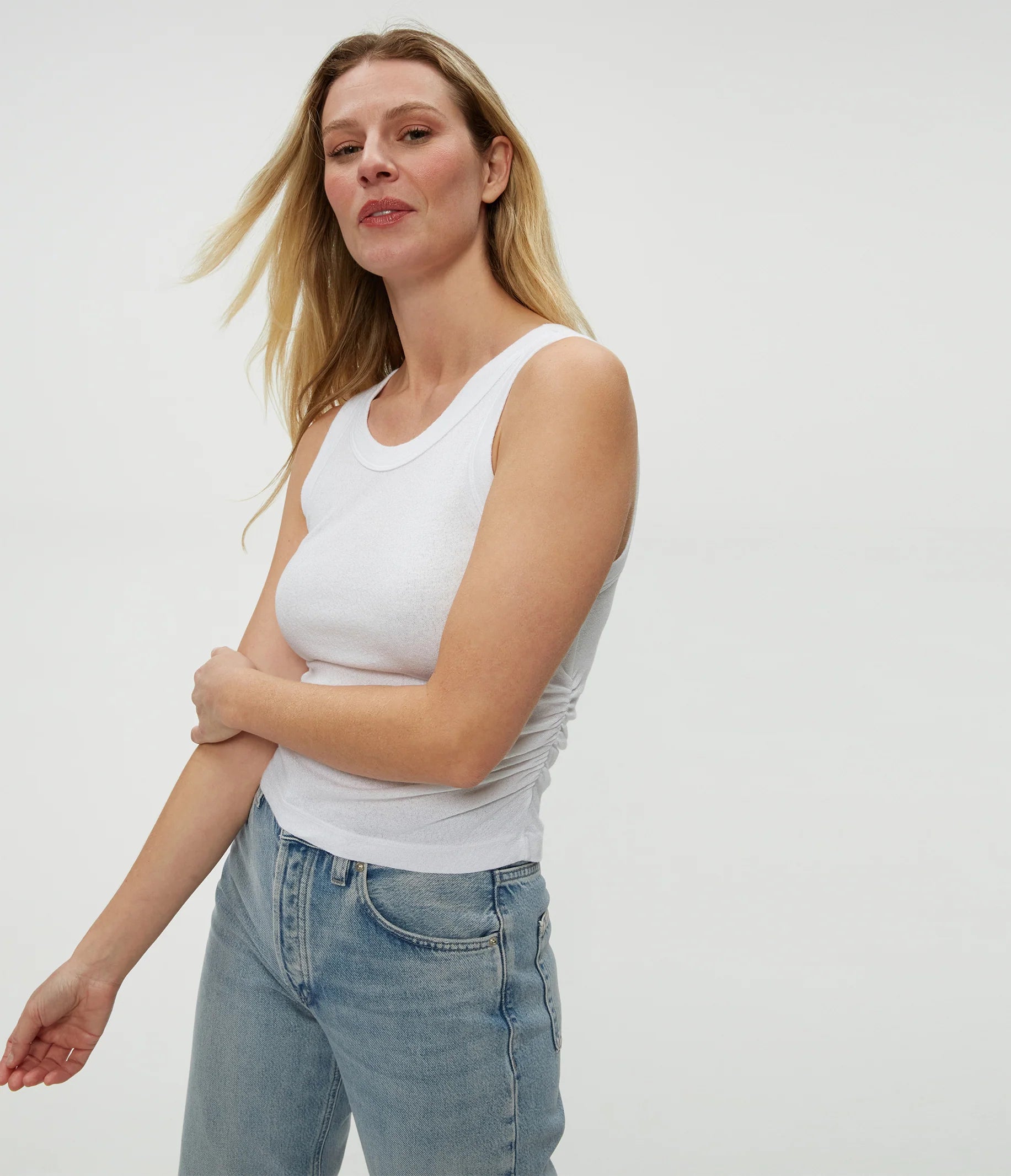 Ella Shine Tank Top for Women - White Sleeveless Blouse for Summer, Casual Wear & Layering