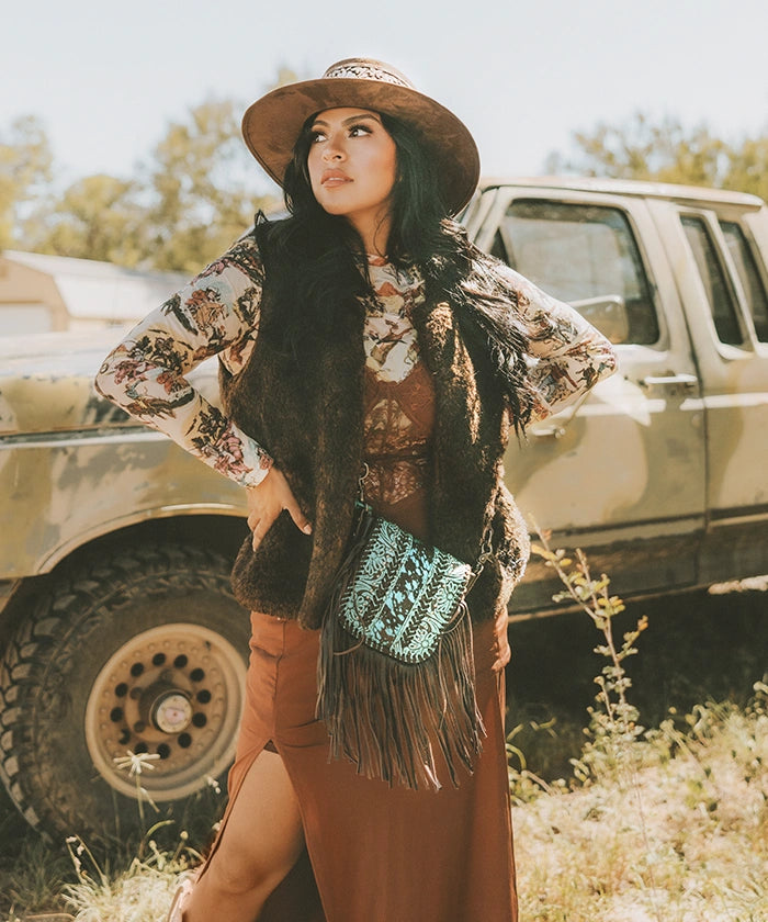 Montana West Genuine Leather Tooled Fringe Crossbody Bag for Women - Western Style Handbag with Adjustable Strap, Perfect for Daily Use, Travel, and Country Music Festivals
